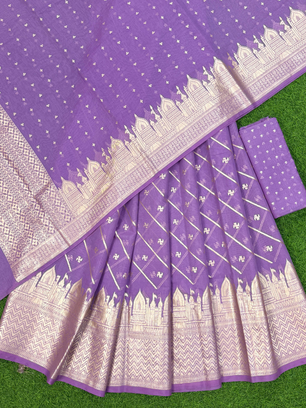 Lavander Chanderi Lorex Ghat Border Lehenga With Chunri Blouse & Dupatta 250PNJ_LNG3