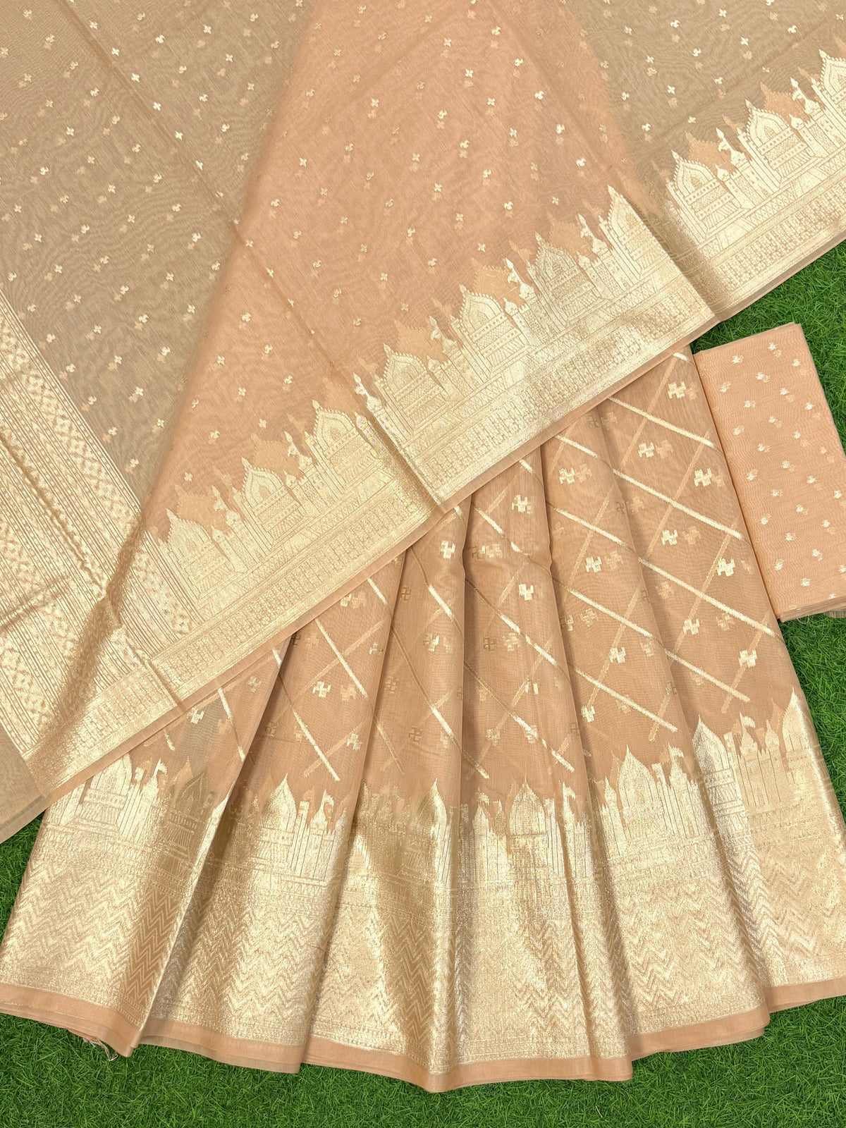 Light Brown Chanderi Lorex Ghat Border Lehenga With Chunri Blouse & Dupatta 250PNJ_LNG4