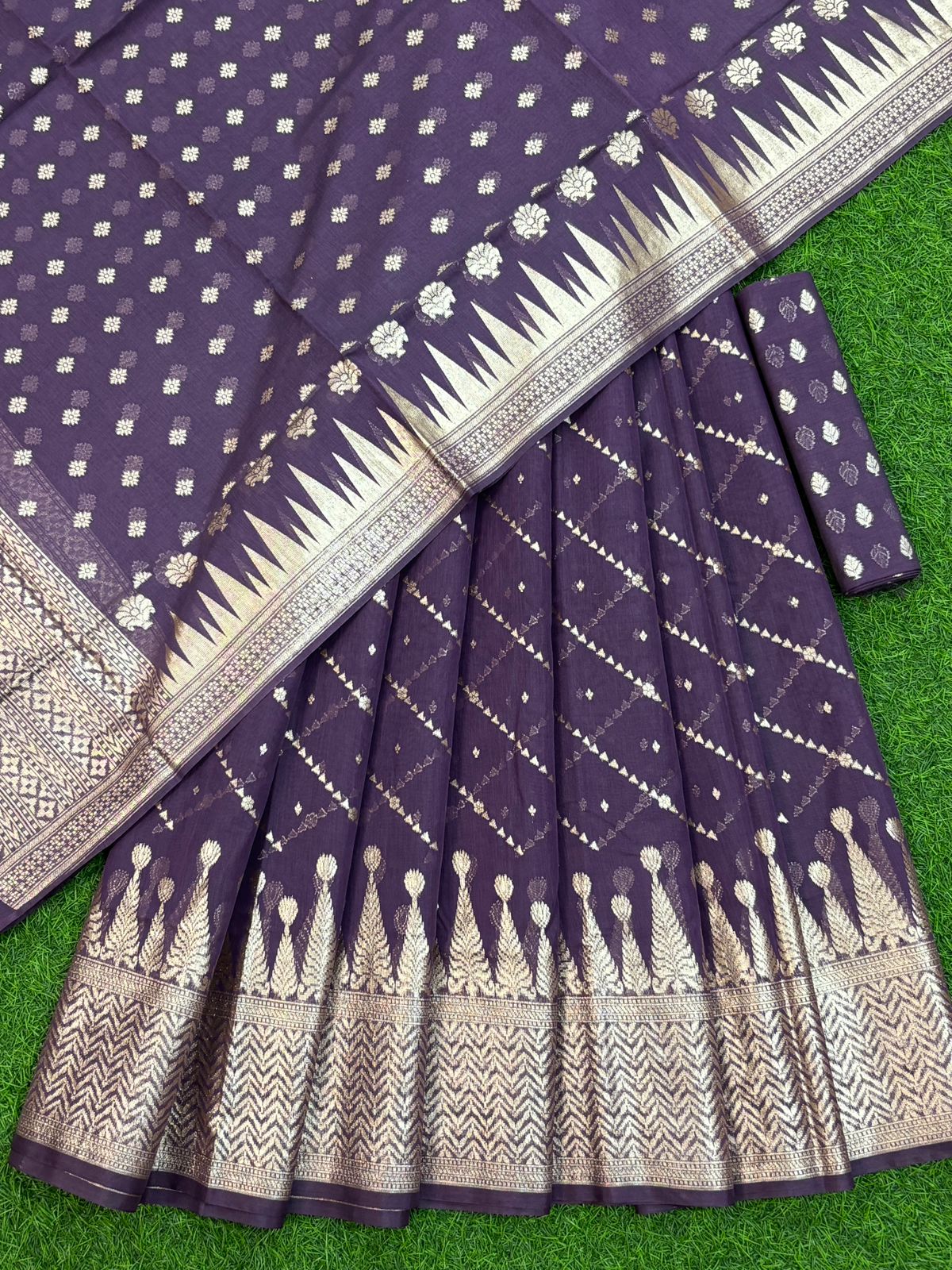 Wine Purple Banarasi Chanderi Lehenga With Skirt Border And Zari Booti Dupatta 250PNJ_LNG9