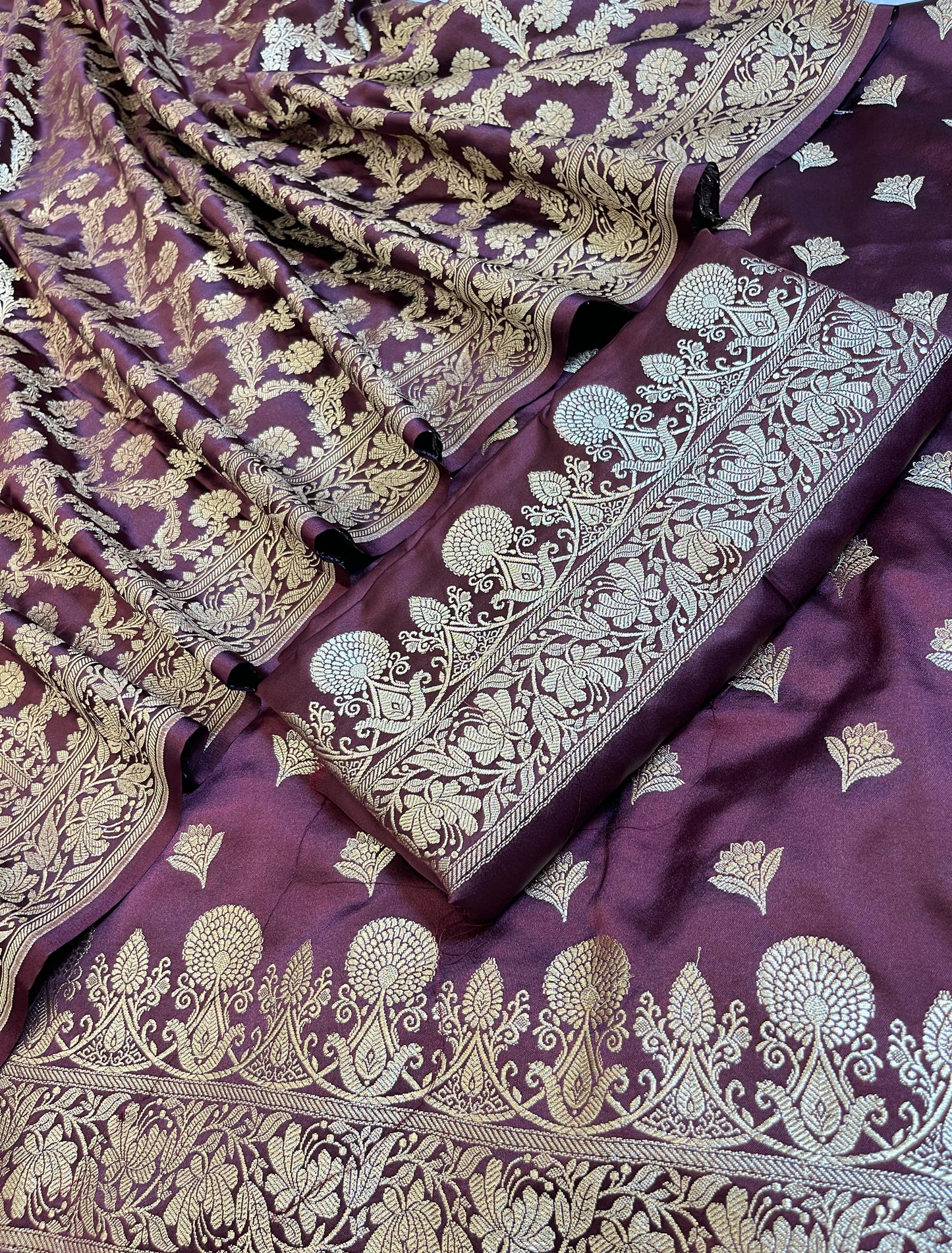 Wine Premium Handloom Mashru Silk Plain Floral Zari Dyable Booti Banarasi Suit 30AJ_MSR25