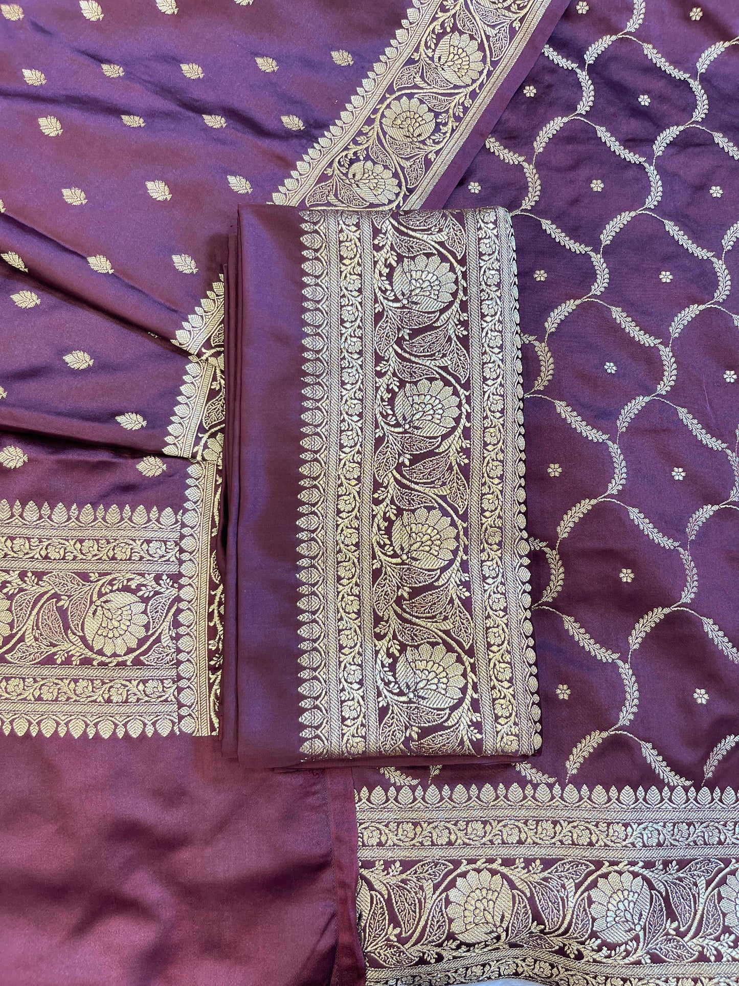 Wine Premium Handloom Floral Zari Dyable Booti Banarasi Suit 30AJ_MSR36