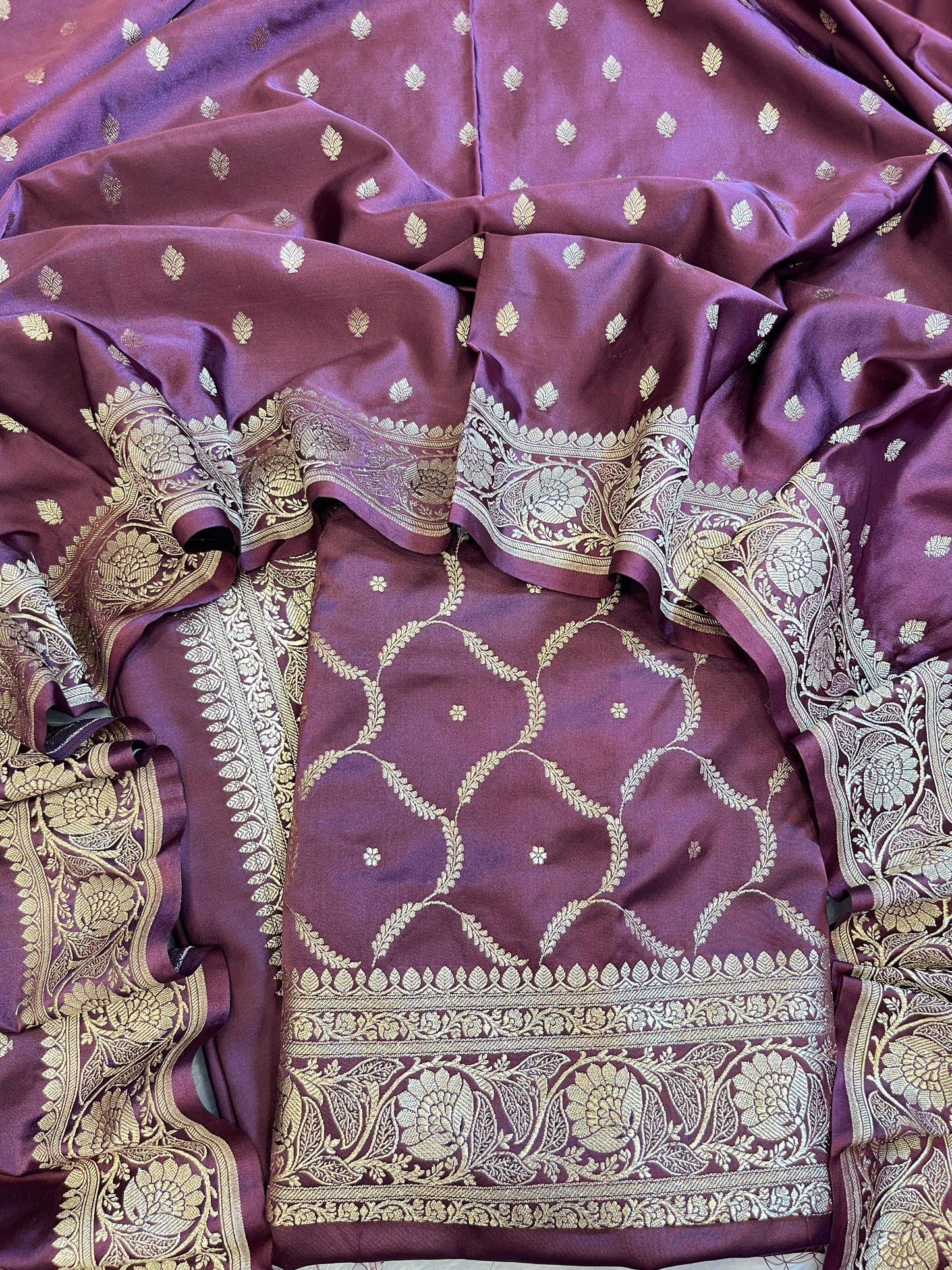 Wine Premium Handloom Floral Zari Dyable Booti Banarasi Suit 30AJ_MSR36