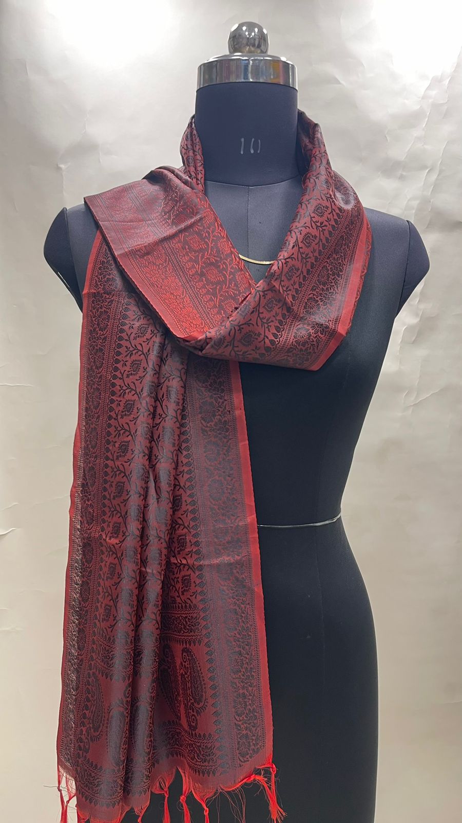 Faishana Presents Brown Banarasi Silk Stole with Carry Booti Resham Tassels