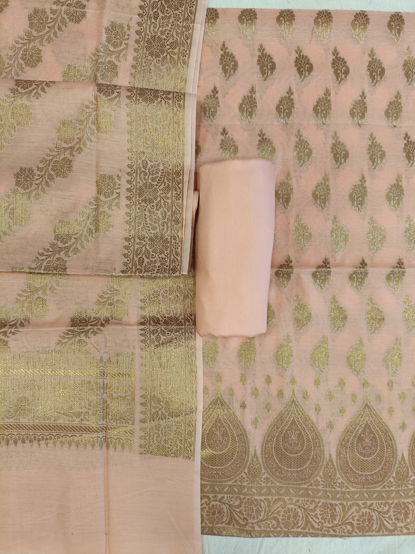 Peach Cotton Alfi Zari Booti Banarasi 3 pcs Suit Set 525IM_CTN15