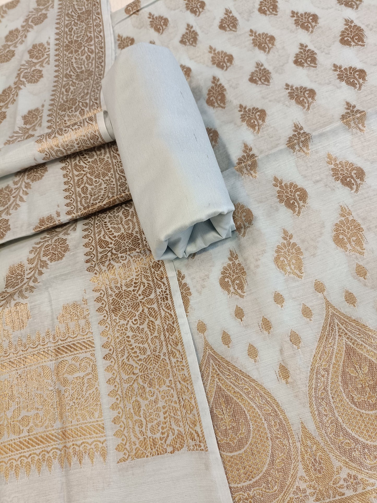 Seagreen Cotton Alfi Zari Booti Banarasi 3 pcs Suit Set 525IM_CTN16