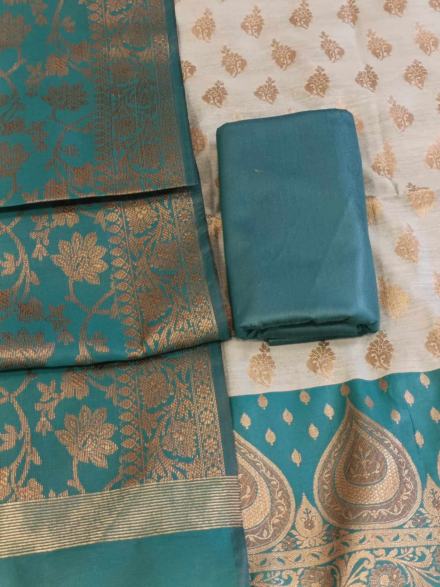 Light Seagreen Cotton Floral Zari Booti with Contrast Seagreen Silk Border Banarasi Suit 525IM_CTN4