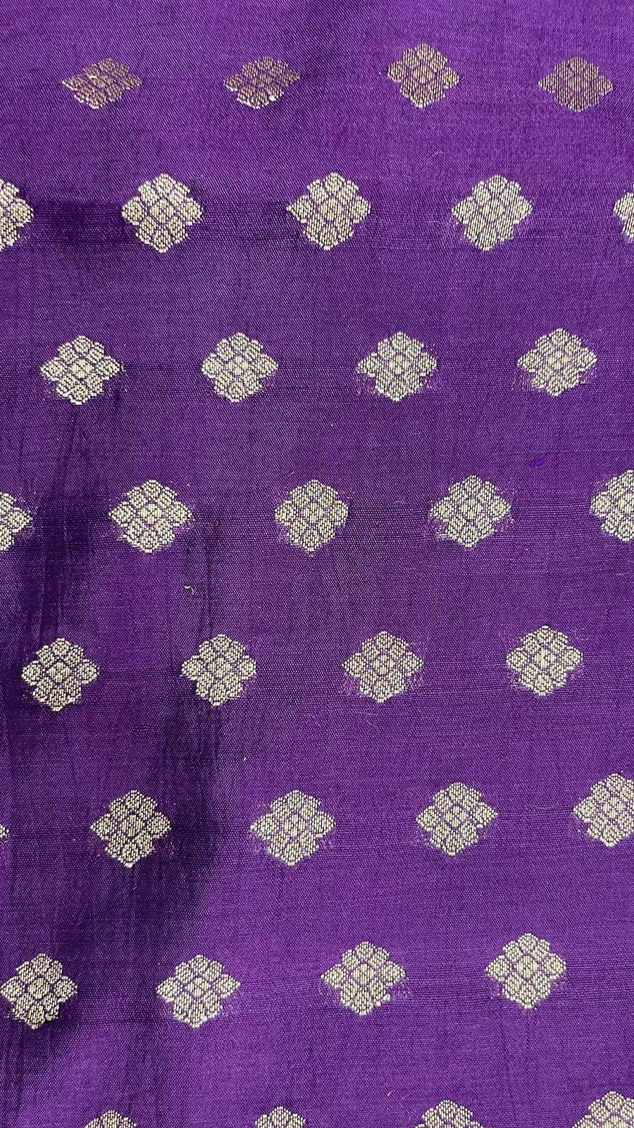 Regal Radiance: Faishana Pure Silk Handloom Purple Chiniya Silk Gold Zari Booti and Tilfi Anchal with Tilfi Zari Border Purple Blouse Piece