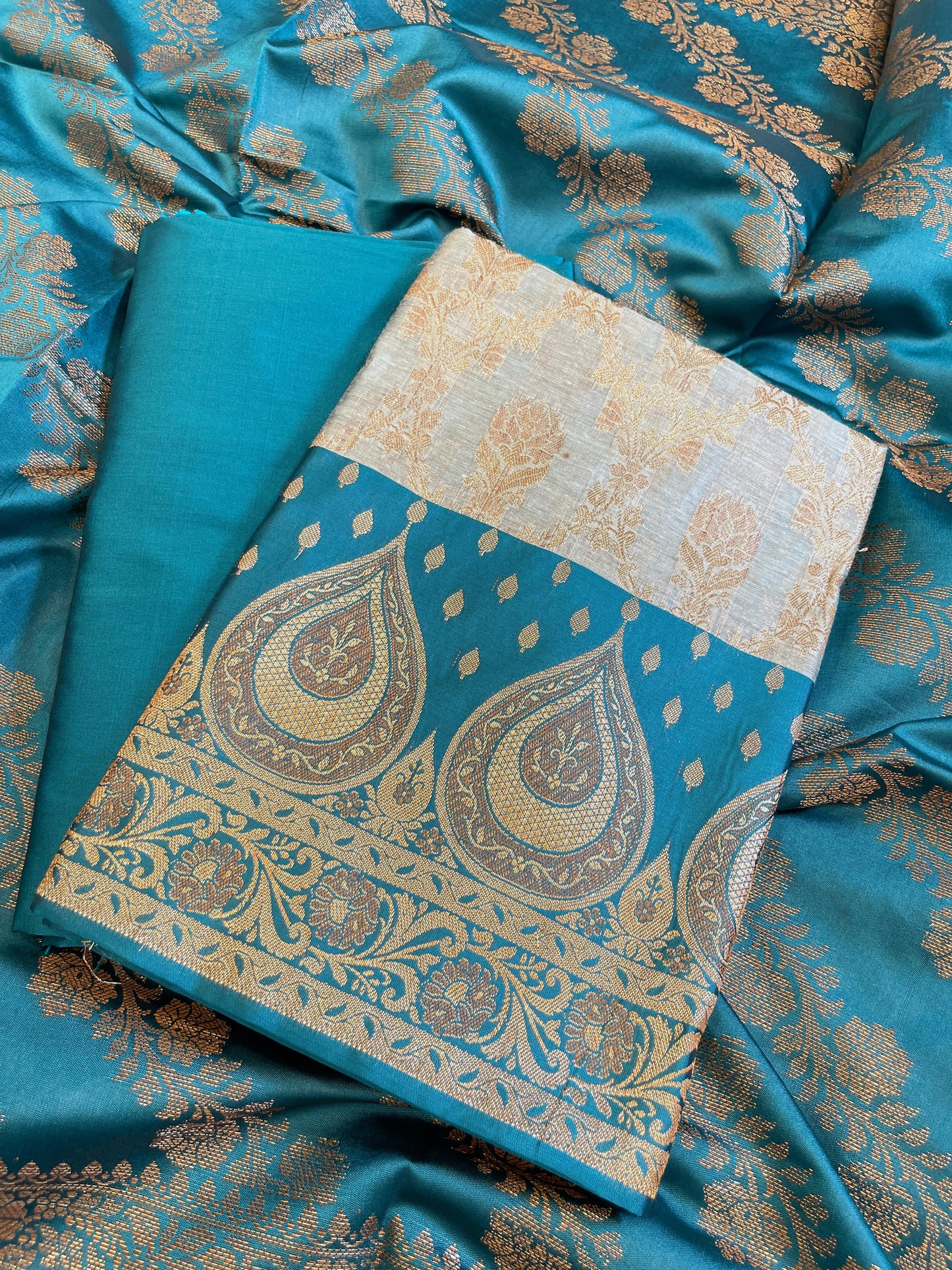 Seagreen Cotton Alfi Zari Jaal Contrast Darkseagreen Silk Border Banarasi Suit 55IM_CTN11