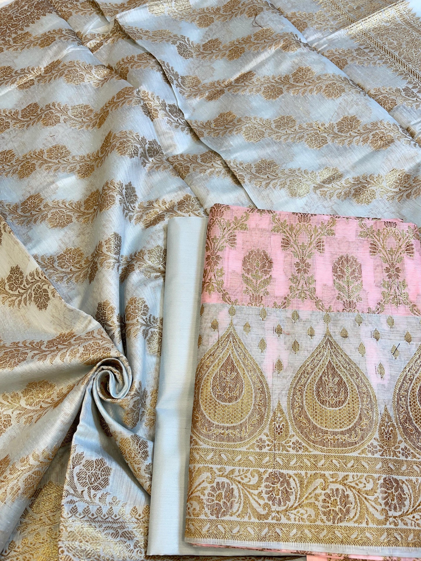 Pink Cotton Alfi Zari Jaal Contrast Blue Border Banarasi Suit 55IM_CTN1