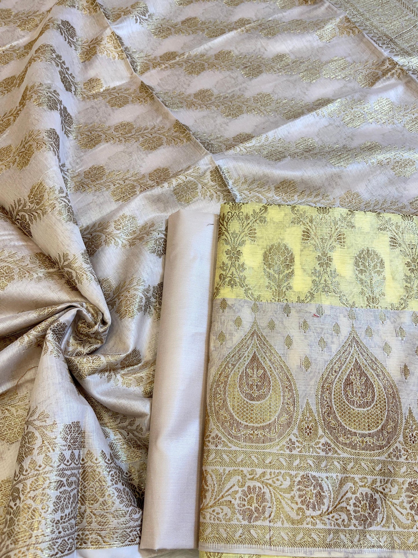 Yellow Cotton Alfi Zari Jaal Contrast Mauve Border Banarasi Suit 55IM_CTN2