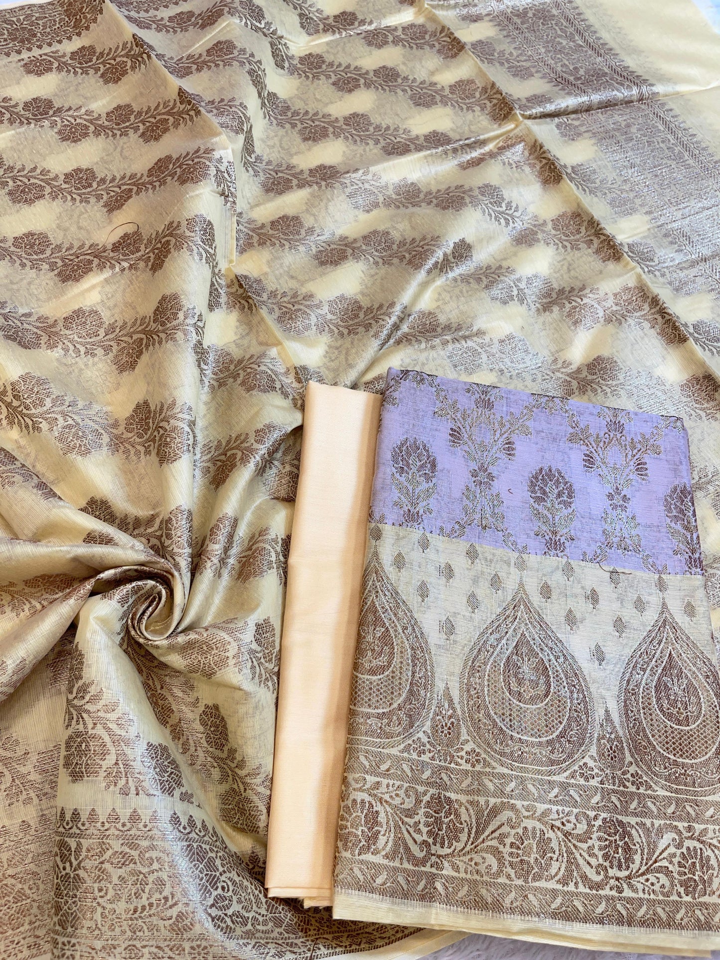 Mauve Cotton Alfi Zari Jaal Contrast Yellow Border Banarasi Suit 55IM_CTN5