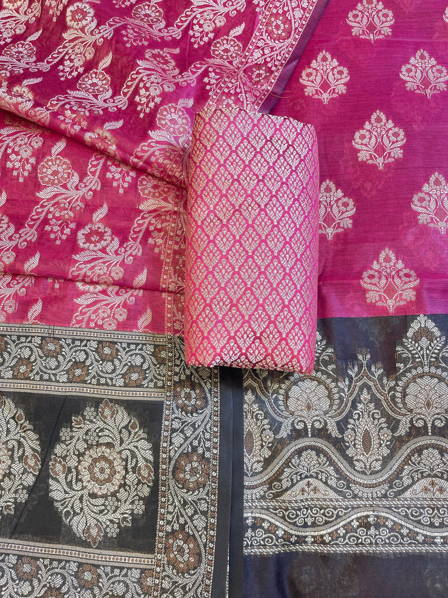 Magenta Cotton Alfi Resham Floral Boota Contrast Black Border Banarasi Suit 600AJ_PJS12