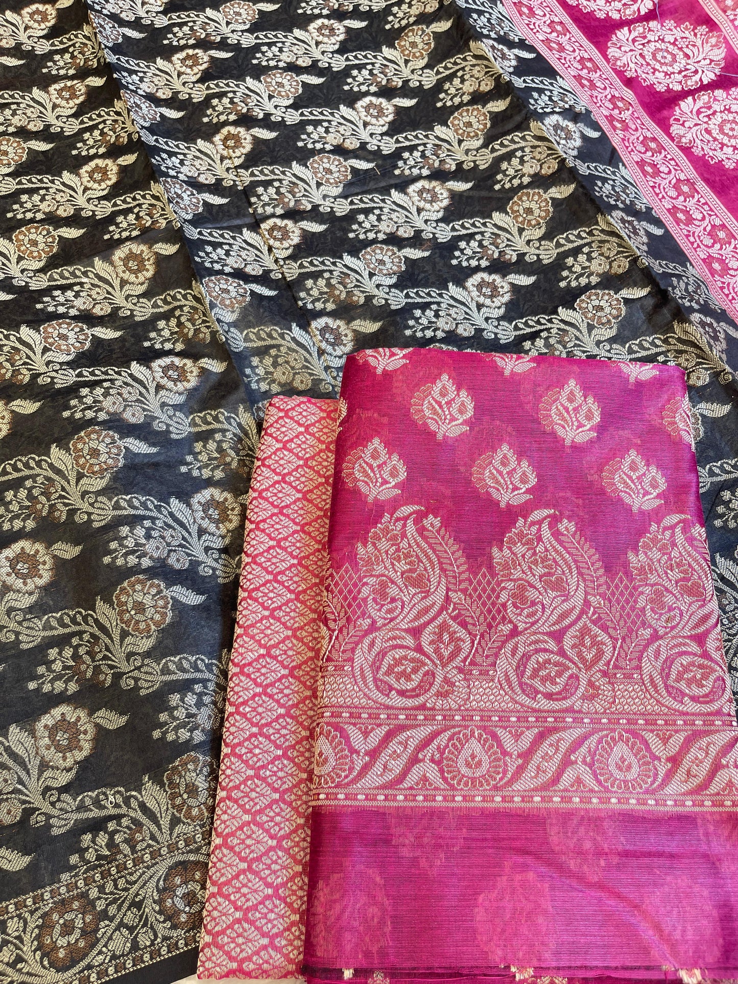 Magenta Cotton Floral Resham Booti Contrast Black Dupatta Banarasi Suit 600AJ_PJS13