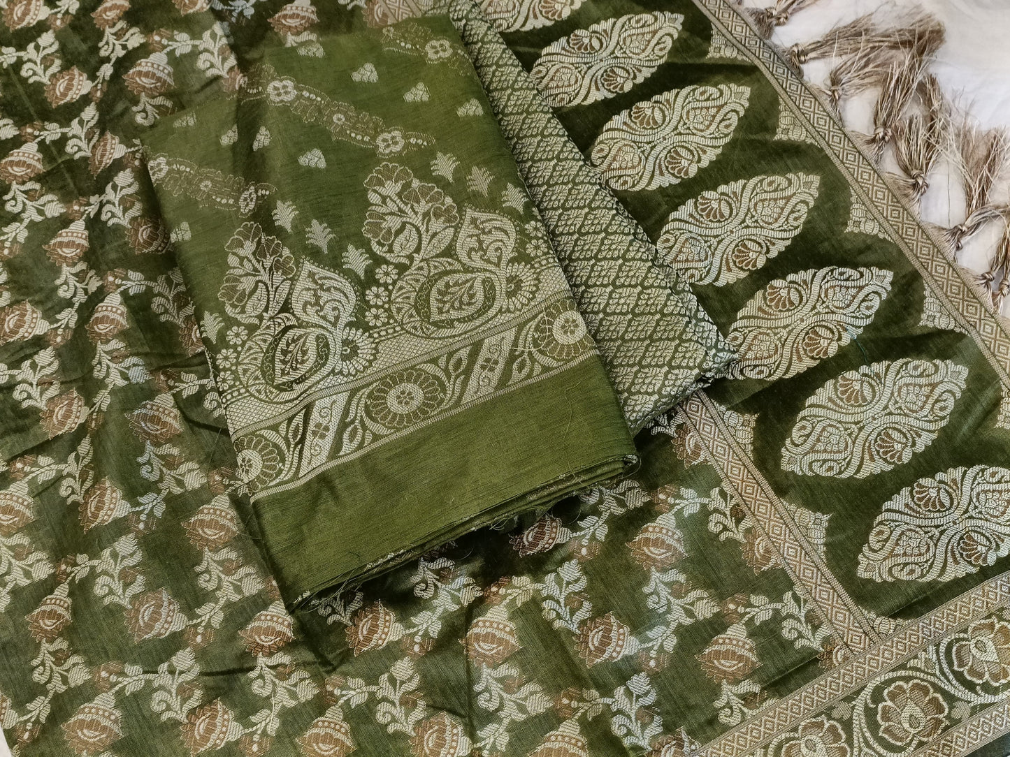 Green Cotton Floral Resham Aada Stripe Banarasi Suit 600AJ_PJS22
