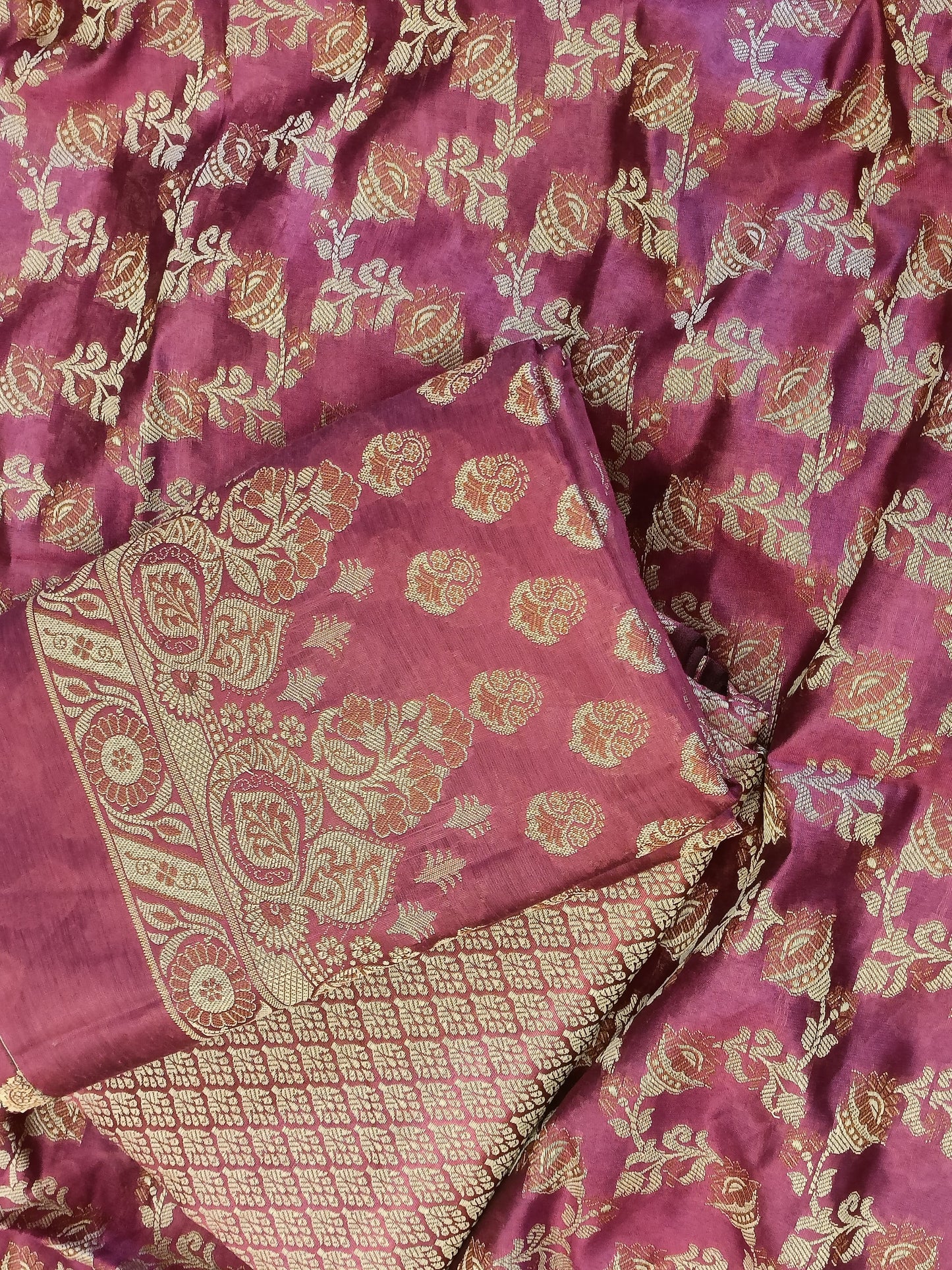 Magenta Cotton Floral Resham Aada Stripe Banarasi Suit 600AJ_PJS23
