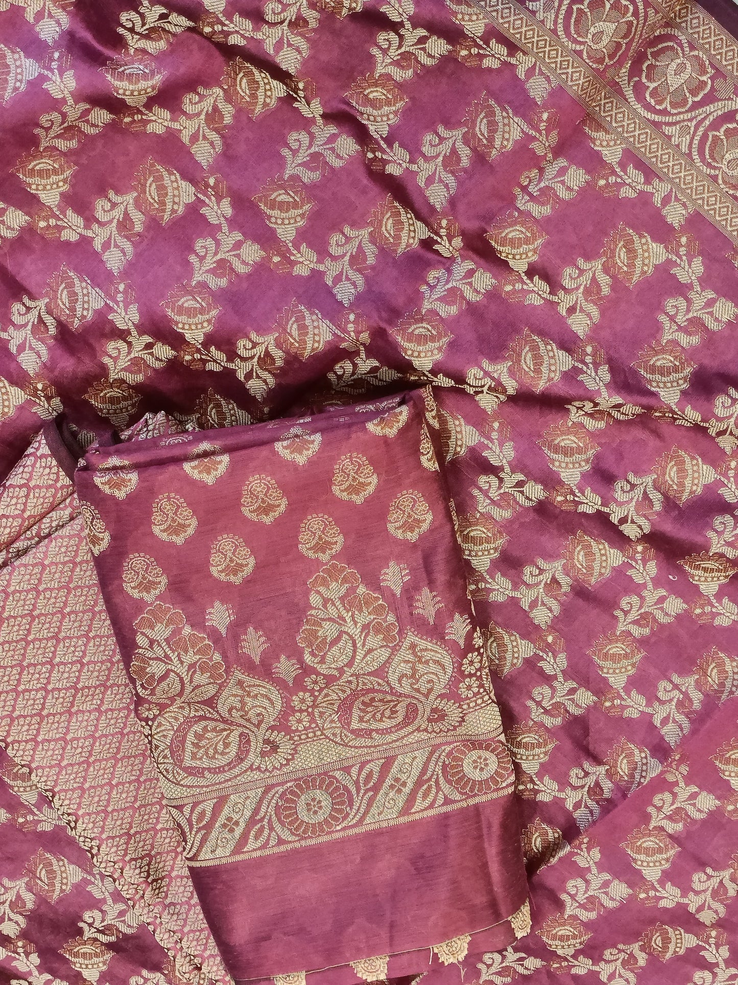 Magenta Cotton Floral Resham Aada Stripe Banarasi Suit 600AJ_PJS23