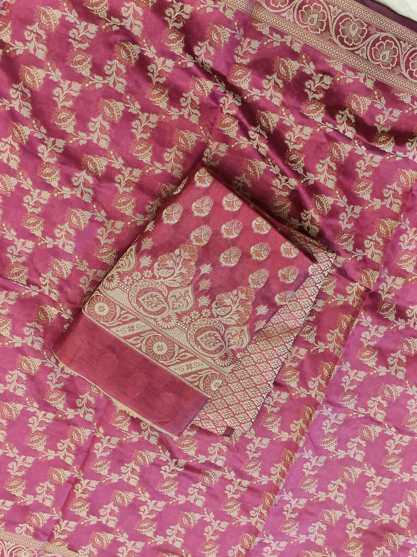 Magenta Cotton Floral Resham Aada Stripe Banarasi Suit 600AJ_PJS23