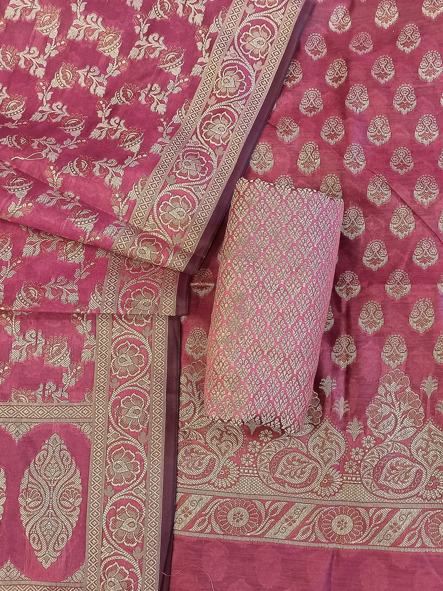 Magenta Cotton Floral Resham Aada Stripe Banarasi Suit 600AJ_PJS23