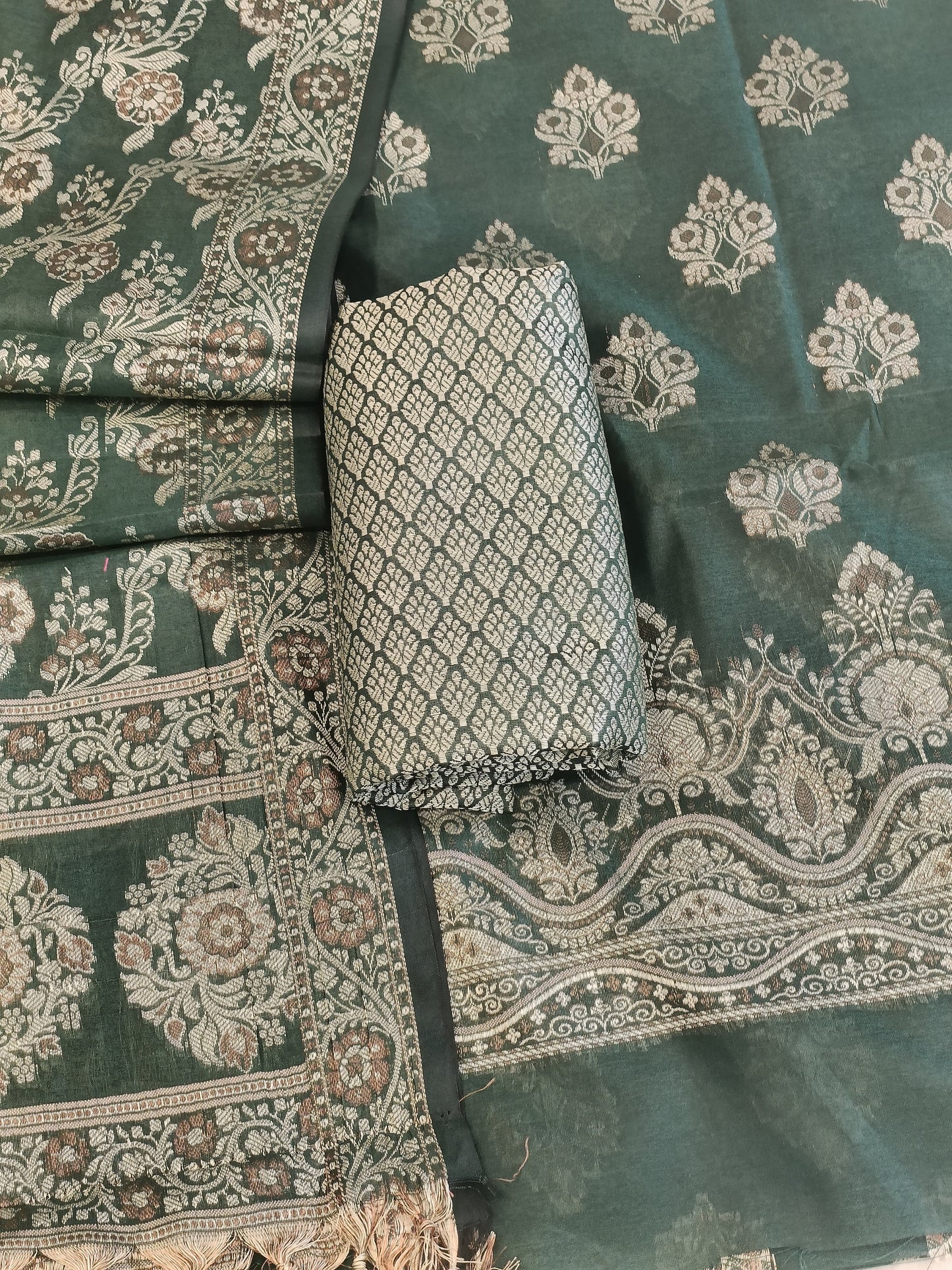 Darkgreen Cotton Floral Resham Boota Banarasi Suit with Resham Jaal Dupatta Banarasi Suit 600AJ_PJS25