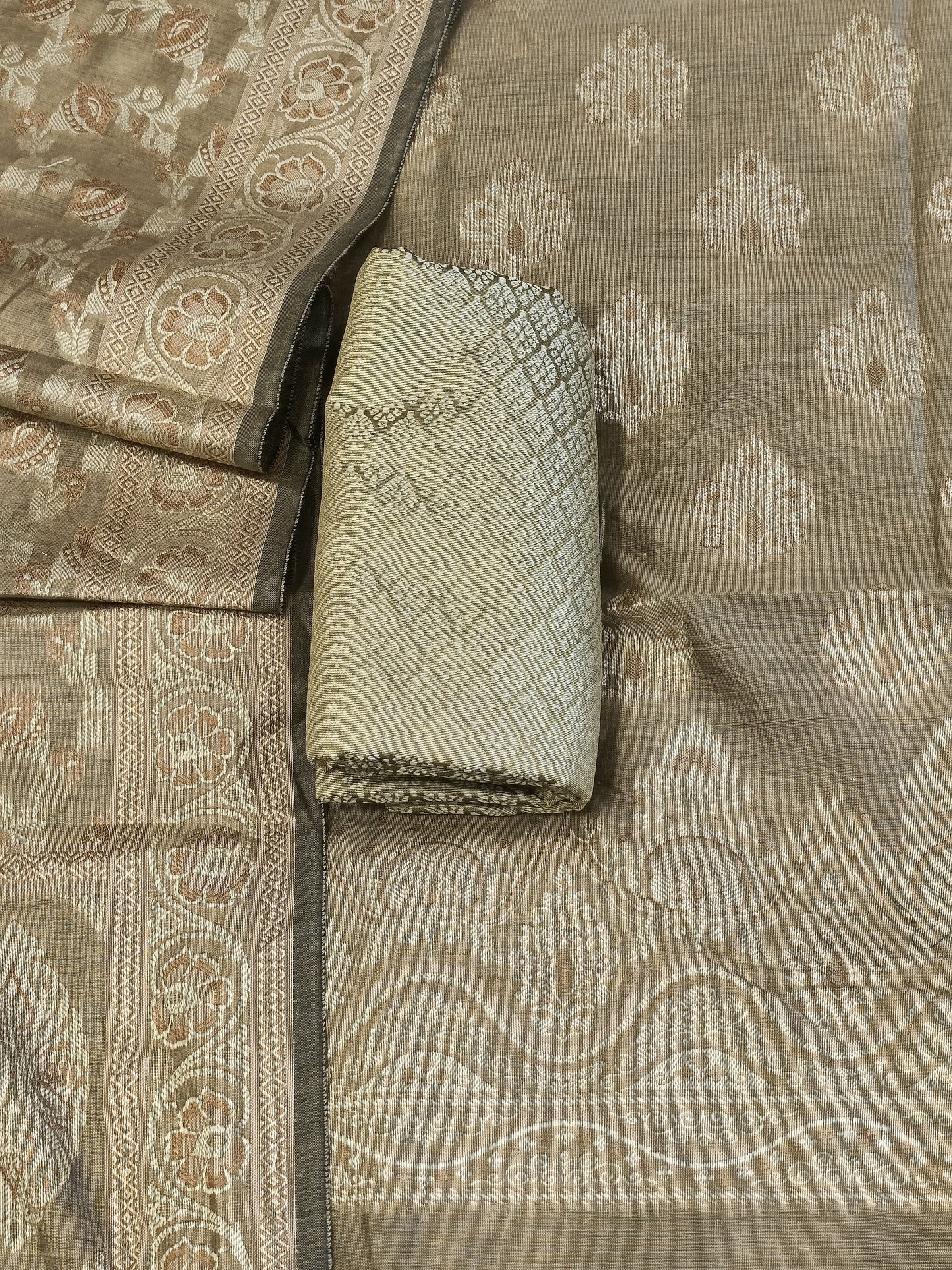 Beige Cotton Floral Resham Boota Banarasi Suit with Resham Jaal Dupatta Banarasi Suit 600AJ_PJS29