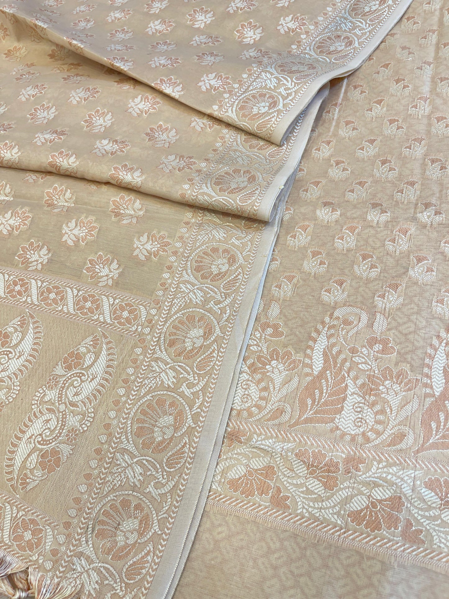 Beige Cotton Alfi Resham with Floral Booti Dupatta Banarasi Suit 600AJ_PJS2
