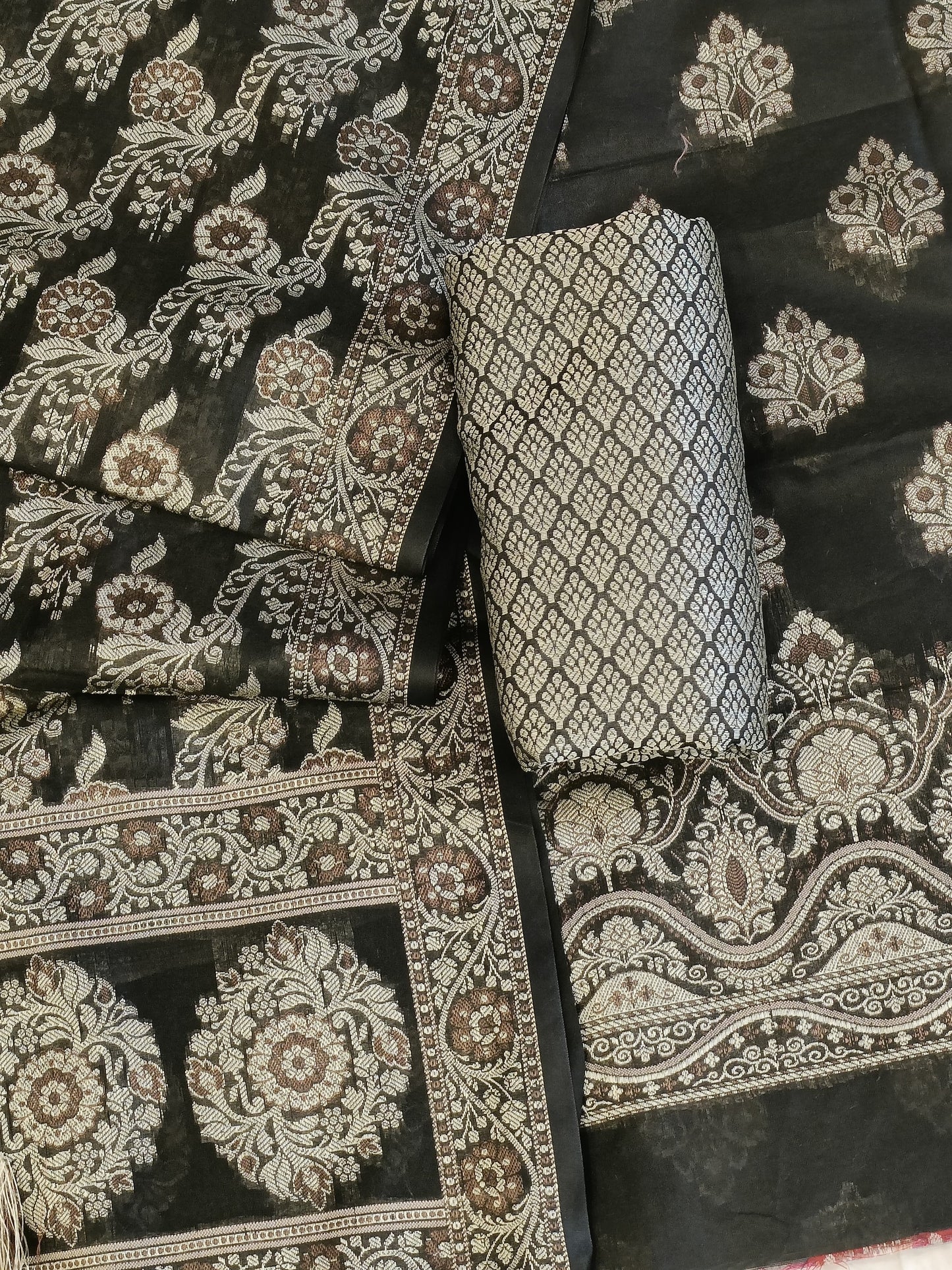 Black Cotton Floral Resham Boota Banarasi Suit with Resham Jaal Dupatta Banarasi Suit 600AJ_PJS30
