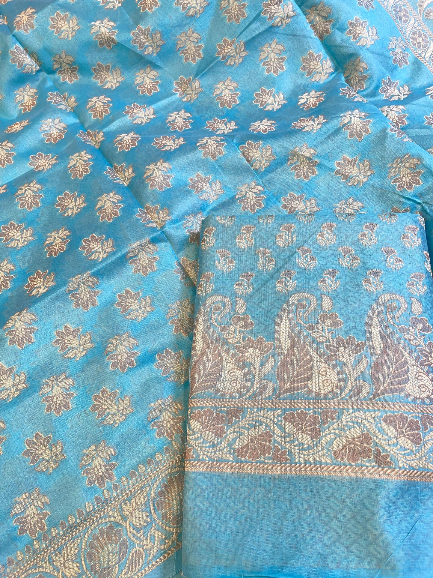 Light Blue Cotton Alfi Resham with Floral Booti Dupatta Banarasi Suit 600AJ_PJS3