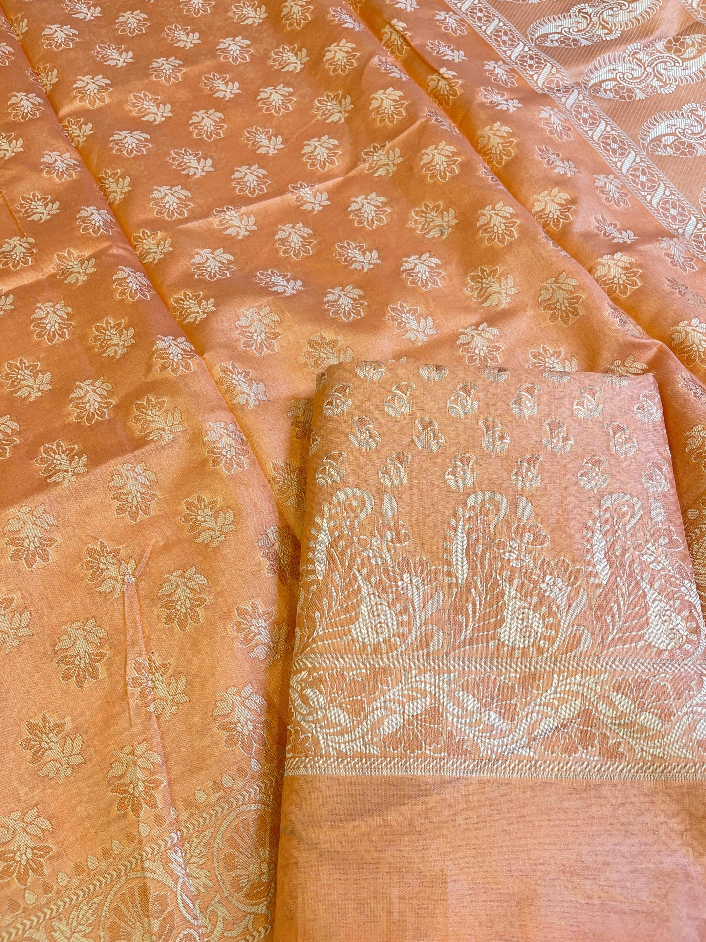 Orange Cotton Alfi Resham with Floral Booti Dupatta Banarasi Suit 600AJ_PJS4