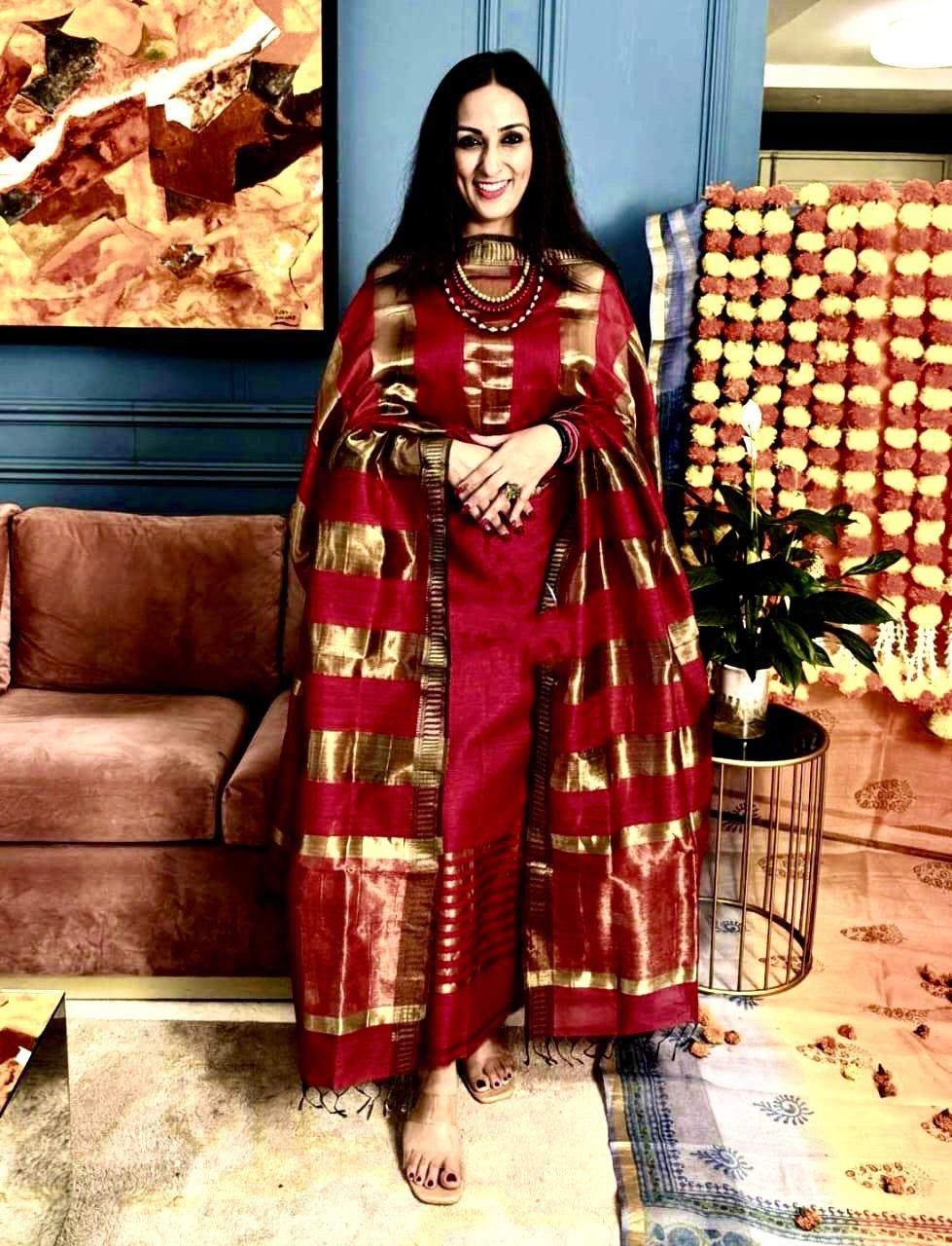 Dark Pink Cotton Silk Banarasi Suit with Plain Gold Zari Border & Patta Dupatta 600SKL_CS38