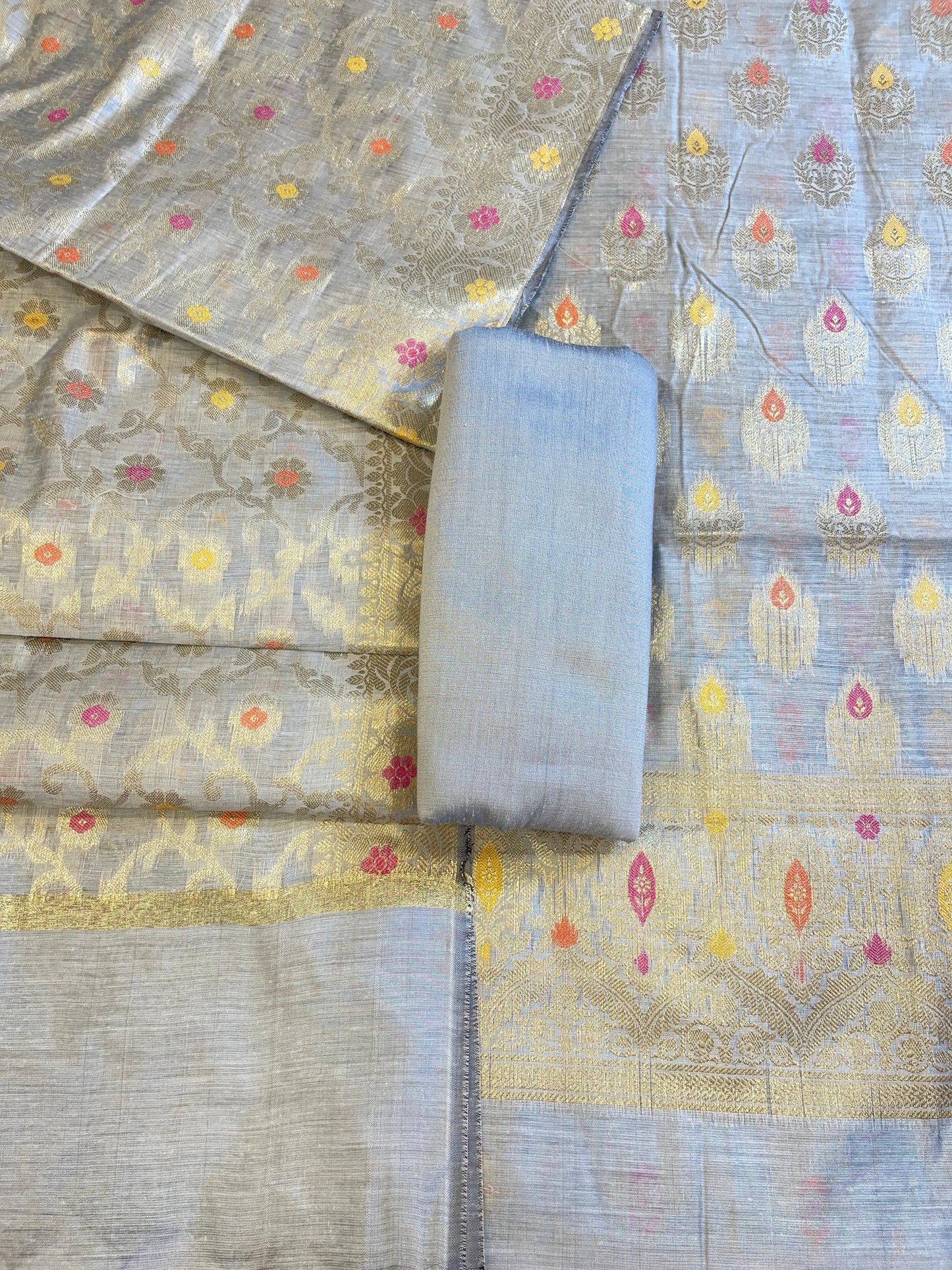 Cool Grey Cotton Resham Minakari Zari Booti Banarasi Suit 625AJ_PBC25