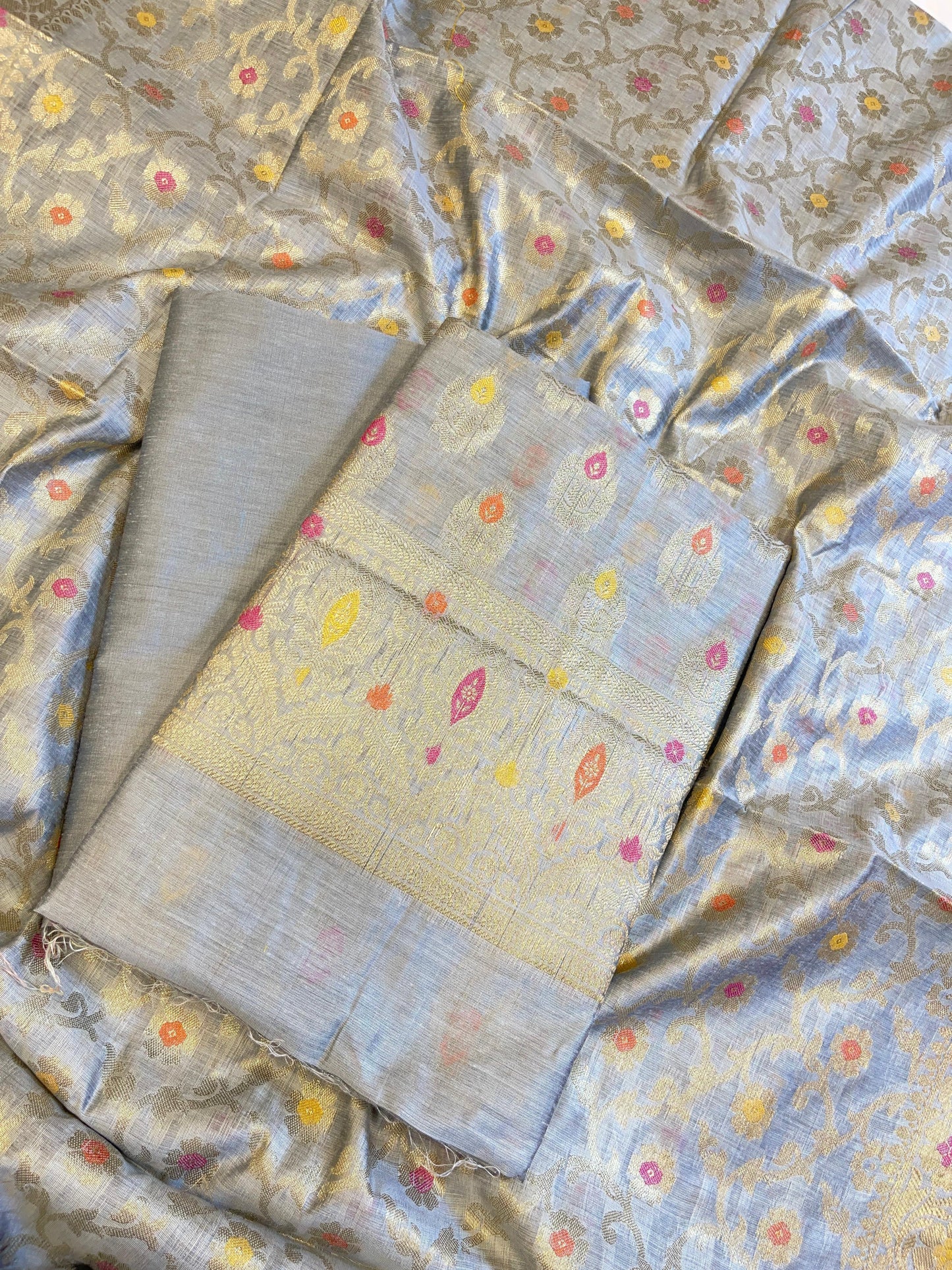 Cool Grey Cotton Resham Minakari Zari Booti Banarasi Suit 625AJ_PBC25