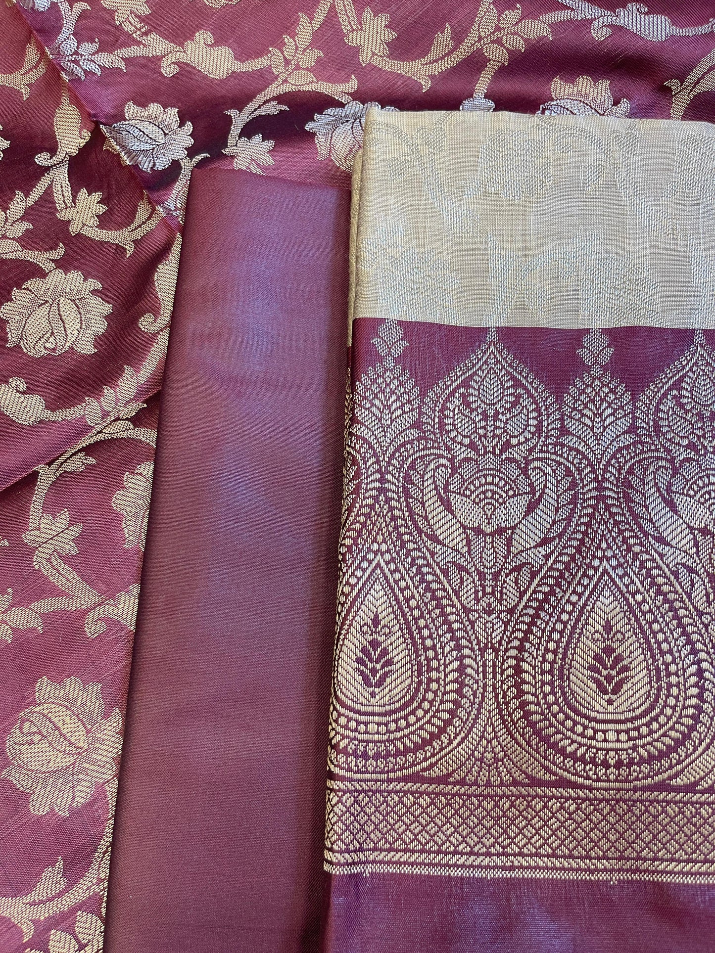 Beige Art Silk Floral Zari Jaal Contrast Banarasi Suit with Maroon Dupatta 625AJ_TPT66