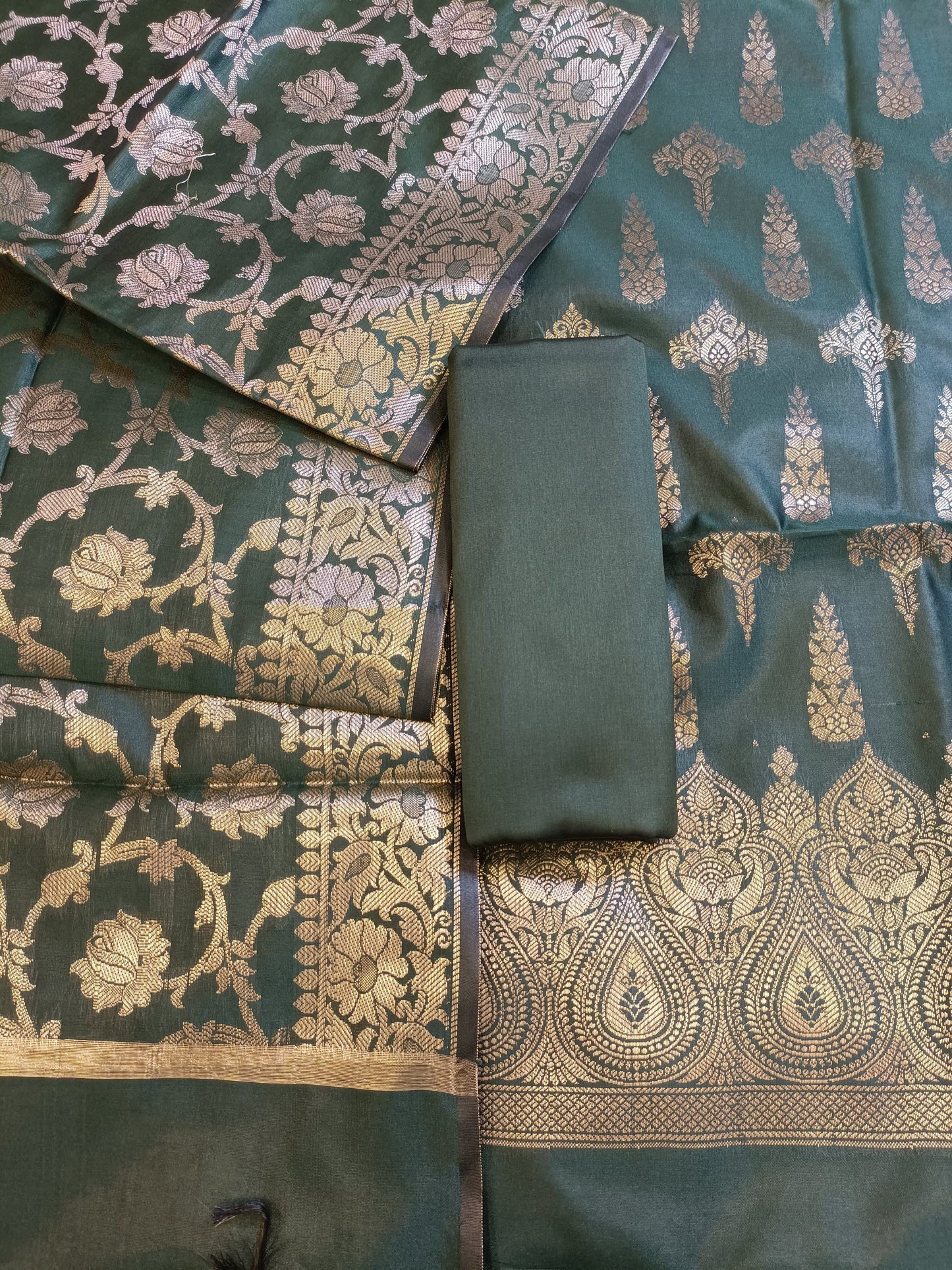 Darkgreen Tapeta Silk Floral Dual Zari Booti with Zari Jaal Dupatta Banarasi Suit 625AJ_TPT74