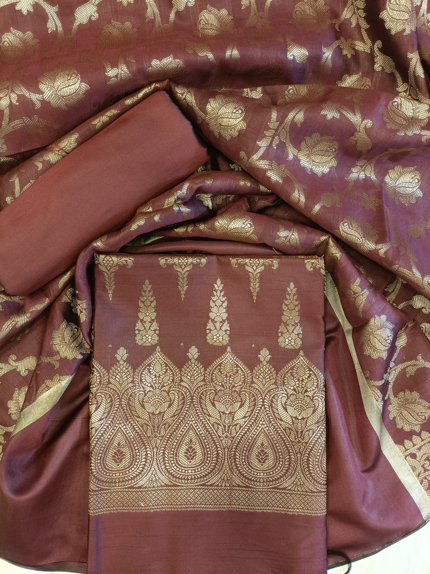 Wine Tapeta Silk Floral Dual Zari Booti with Zari Jaal Dupatta Banarasi Suit 625AJ_TPT77