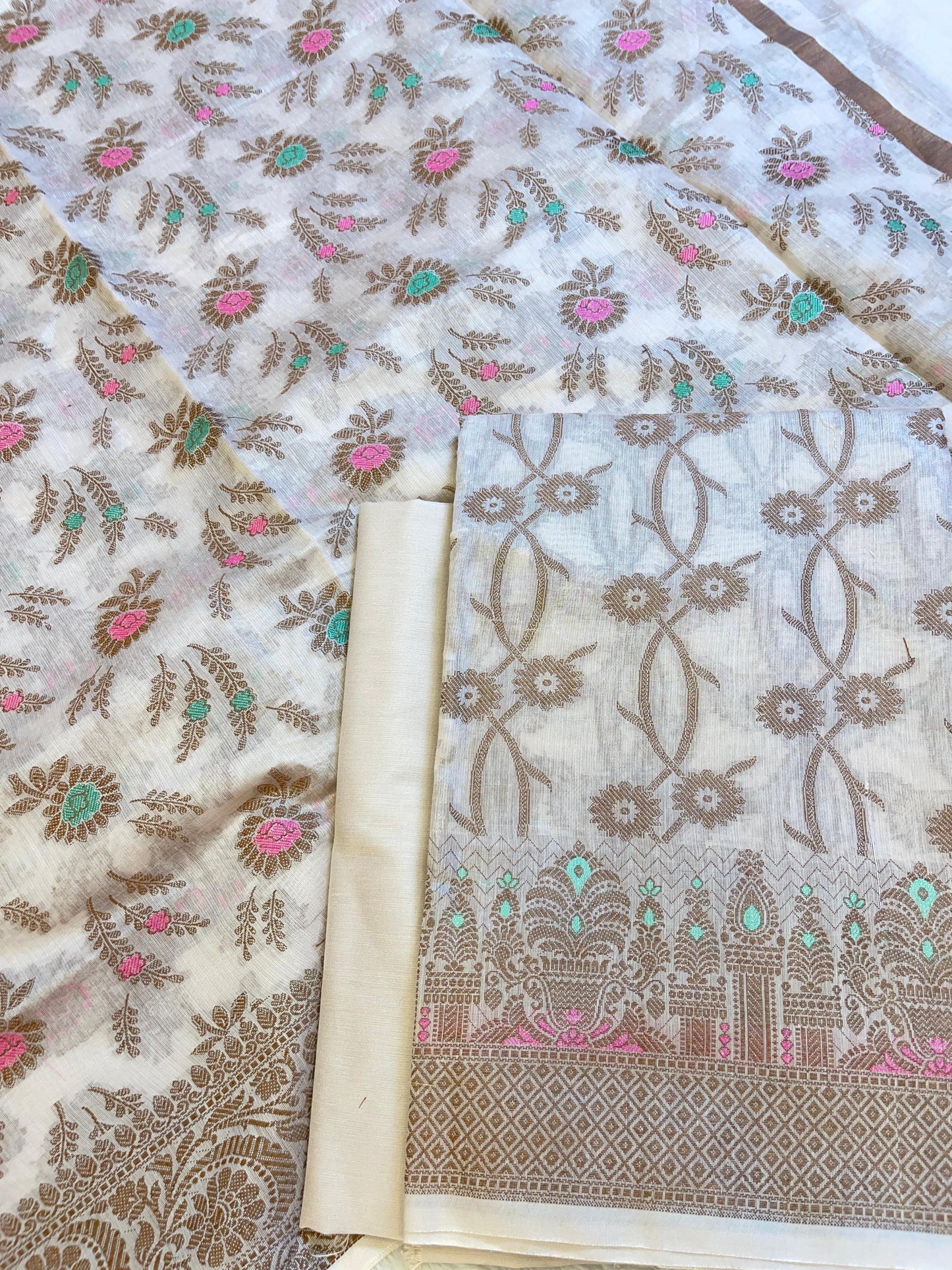 Beige Cotton Resham Zari Floral Jaal Banarasi Suit 625SHL_CT1
