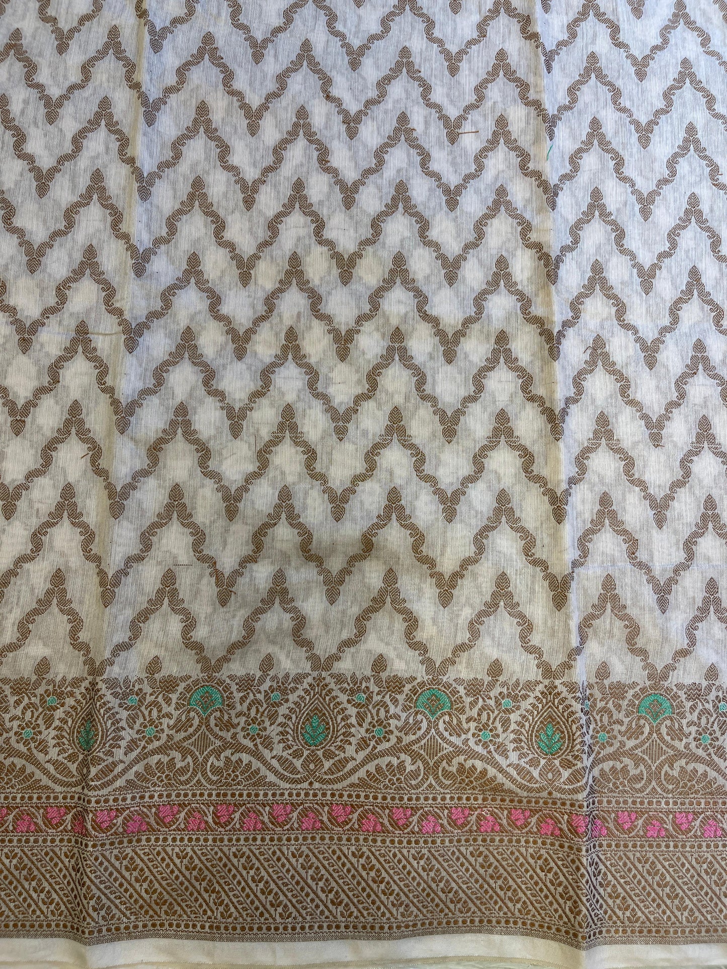 Light Yellow Cotton Resham Zari Zig-Zag Banarasi Suit 625SHL_CT29