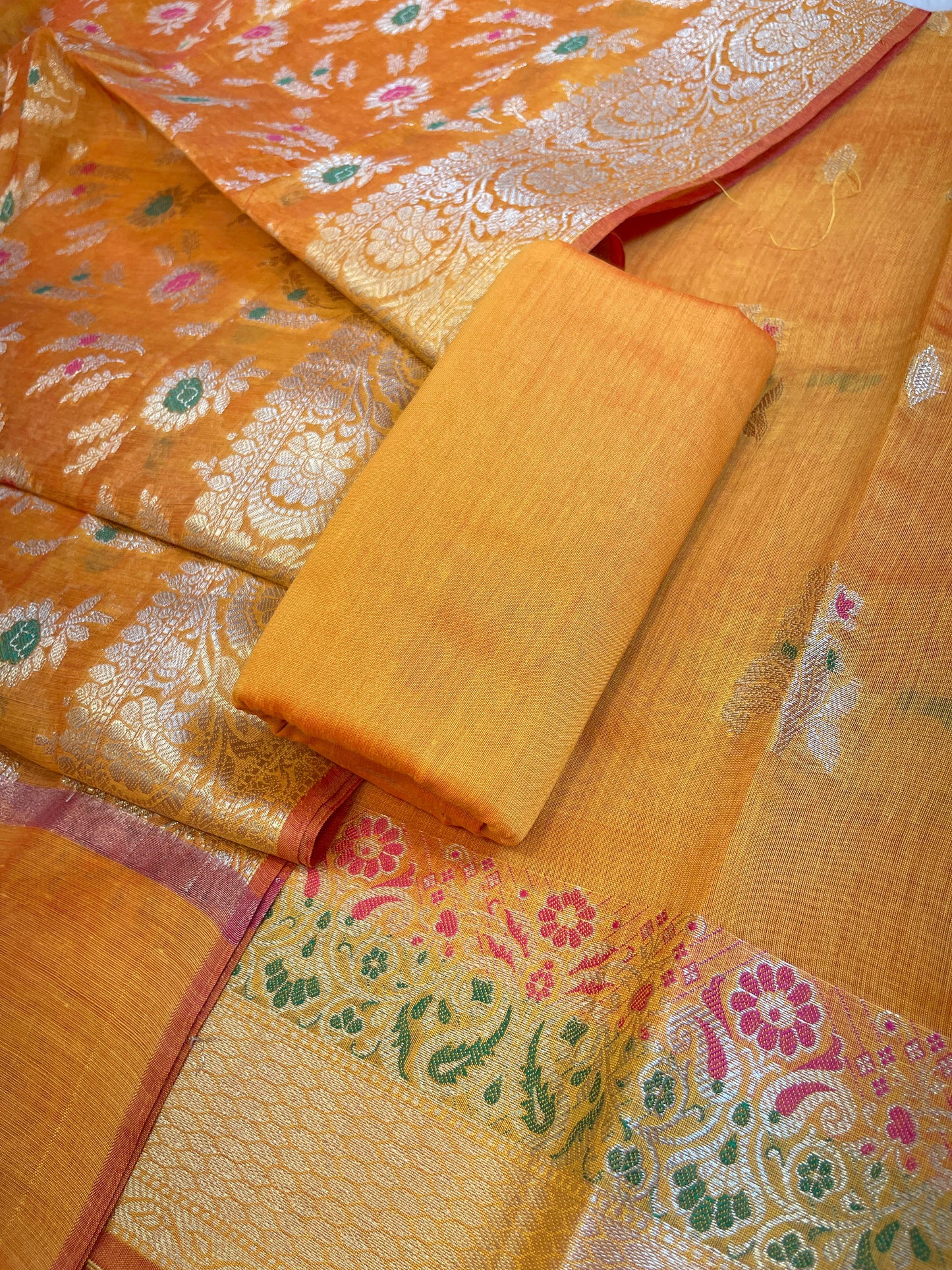 Mustard Gold Cotton Resham Mina Floral Boota Paisley Border Banarasi Suit 625SHL_CT33