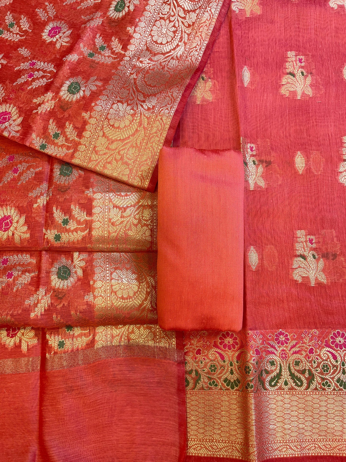 Peach Cotton Resham Mina Floral Boota Paisley Border Banarasi Suit 625SHL_CT35