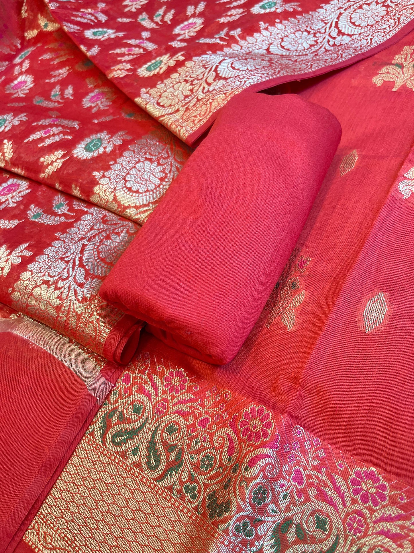 Red Cotton Resham Mina Floral Boota Paisley Border Banarasi Suit 625SHL_CT38