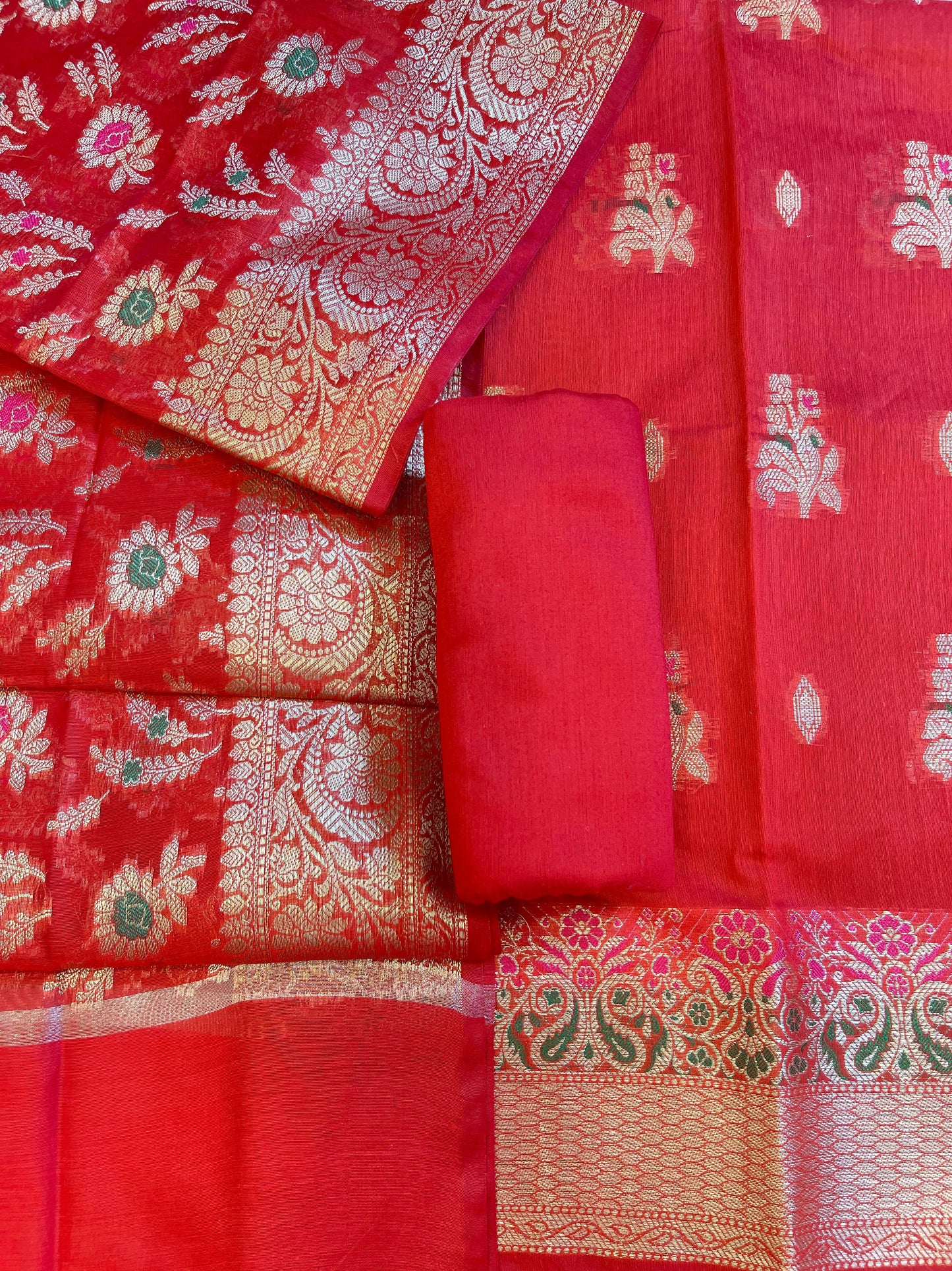 Red Cotton Resham Mina Floral Boota Paisley Border Banarasi Suit 625SHL_CT38