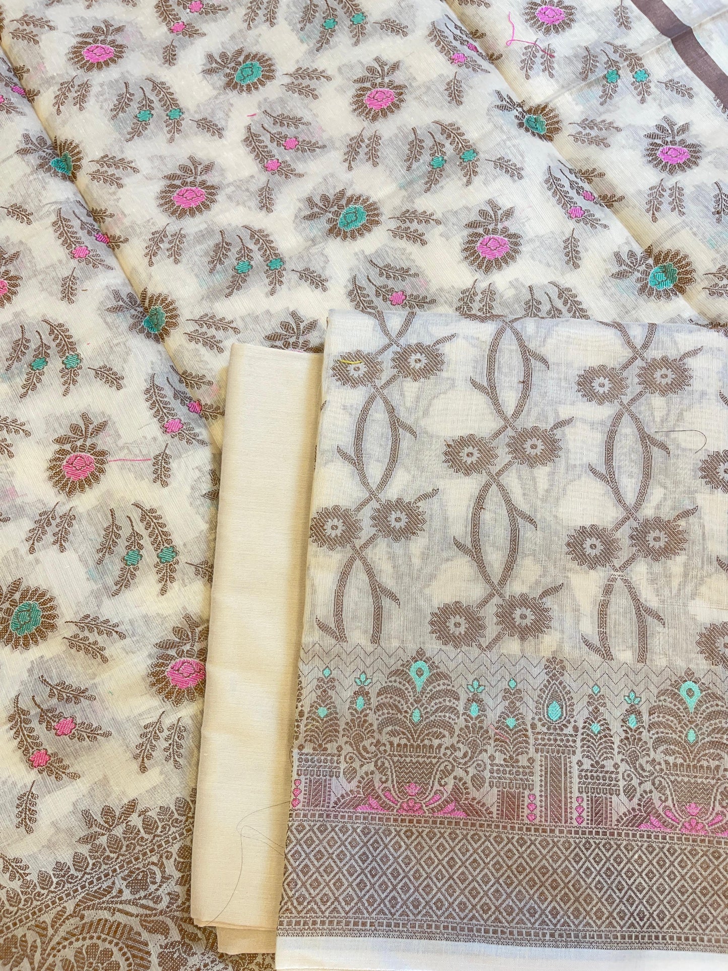 Light Yellow Cotton Resham Zari Floral Jaal Banarasi Suit 625SHL_CT3