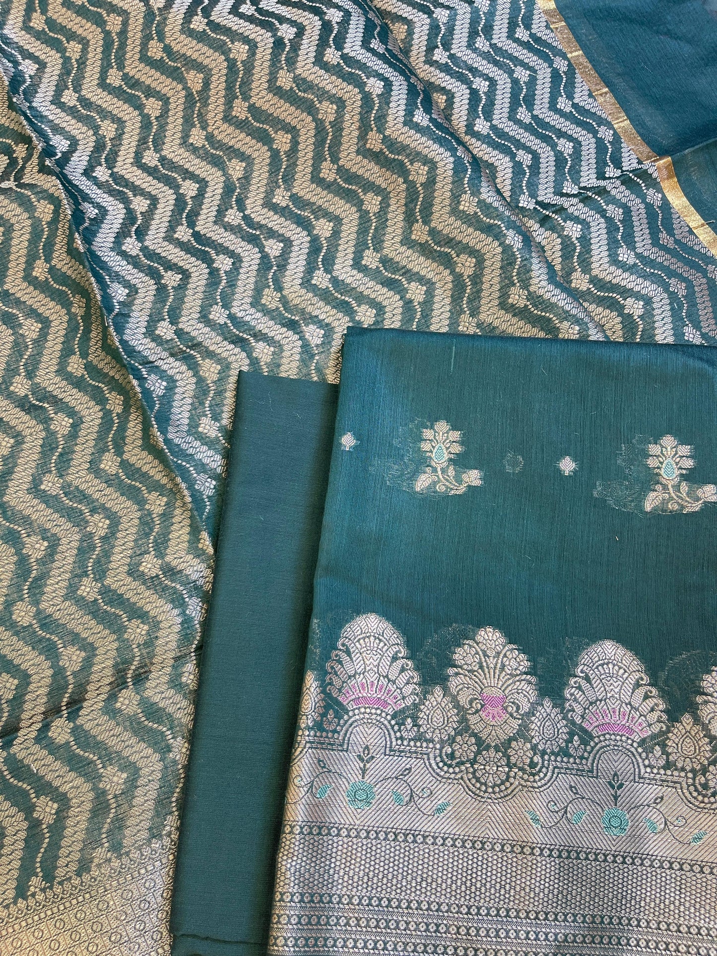 Dark Green Cotton Resham Minakari Floral Zari Booti Banarasi Suit 625SHL_CT43
