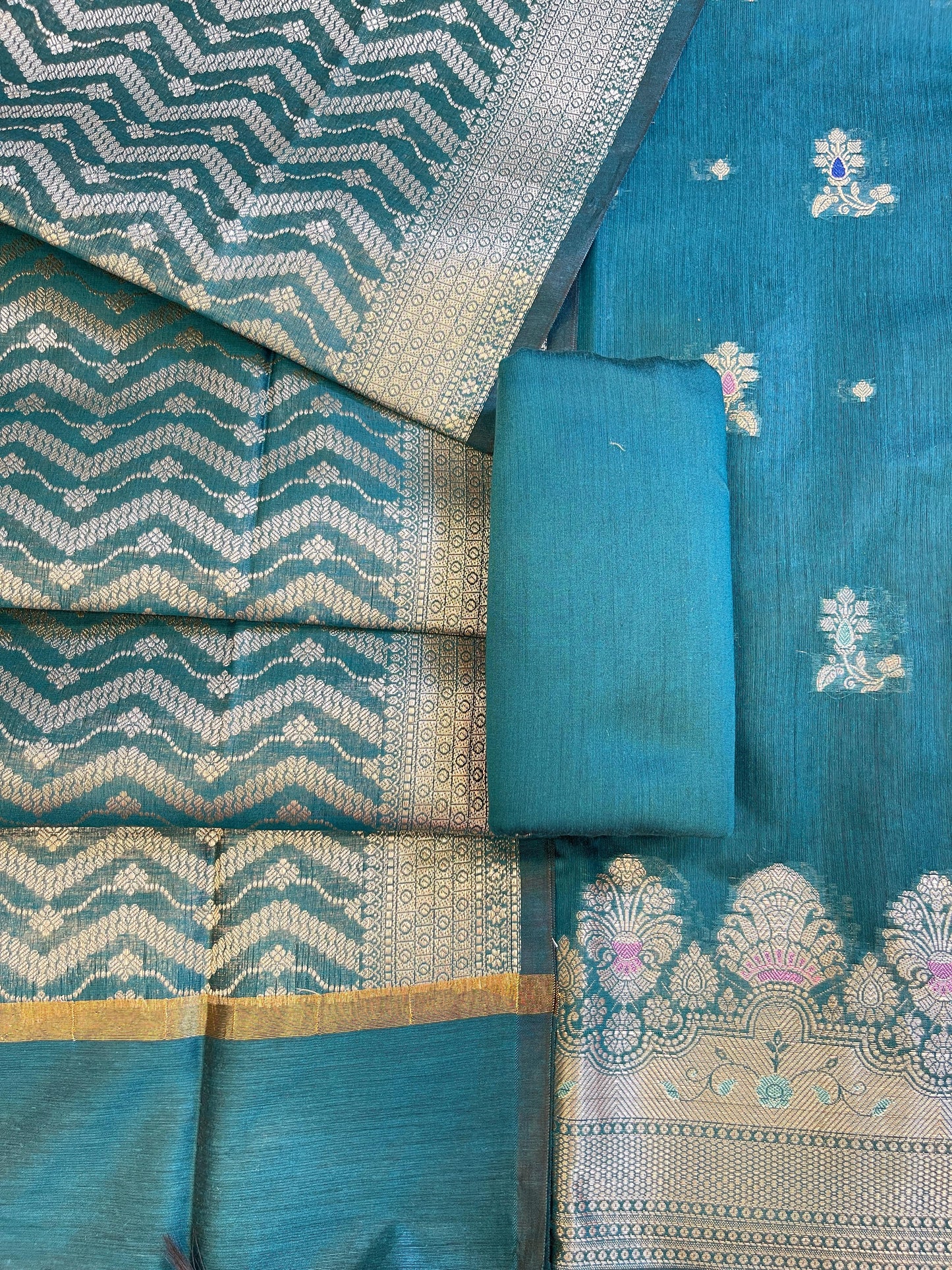 Seagreen Cotton Resham Minakari Floral Zari Booti Banarasi Suit 625SHL_CT45