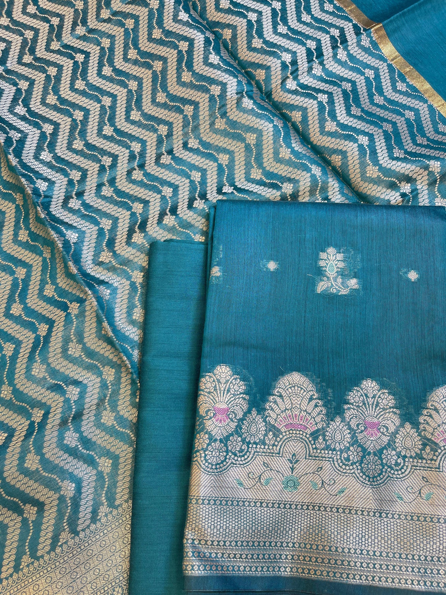 Seagreen Cotton Resham Minakari Floral Zari Booti Banarasi Suit 625SHL_CT45