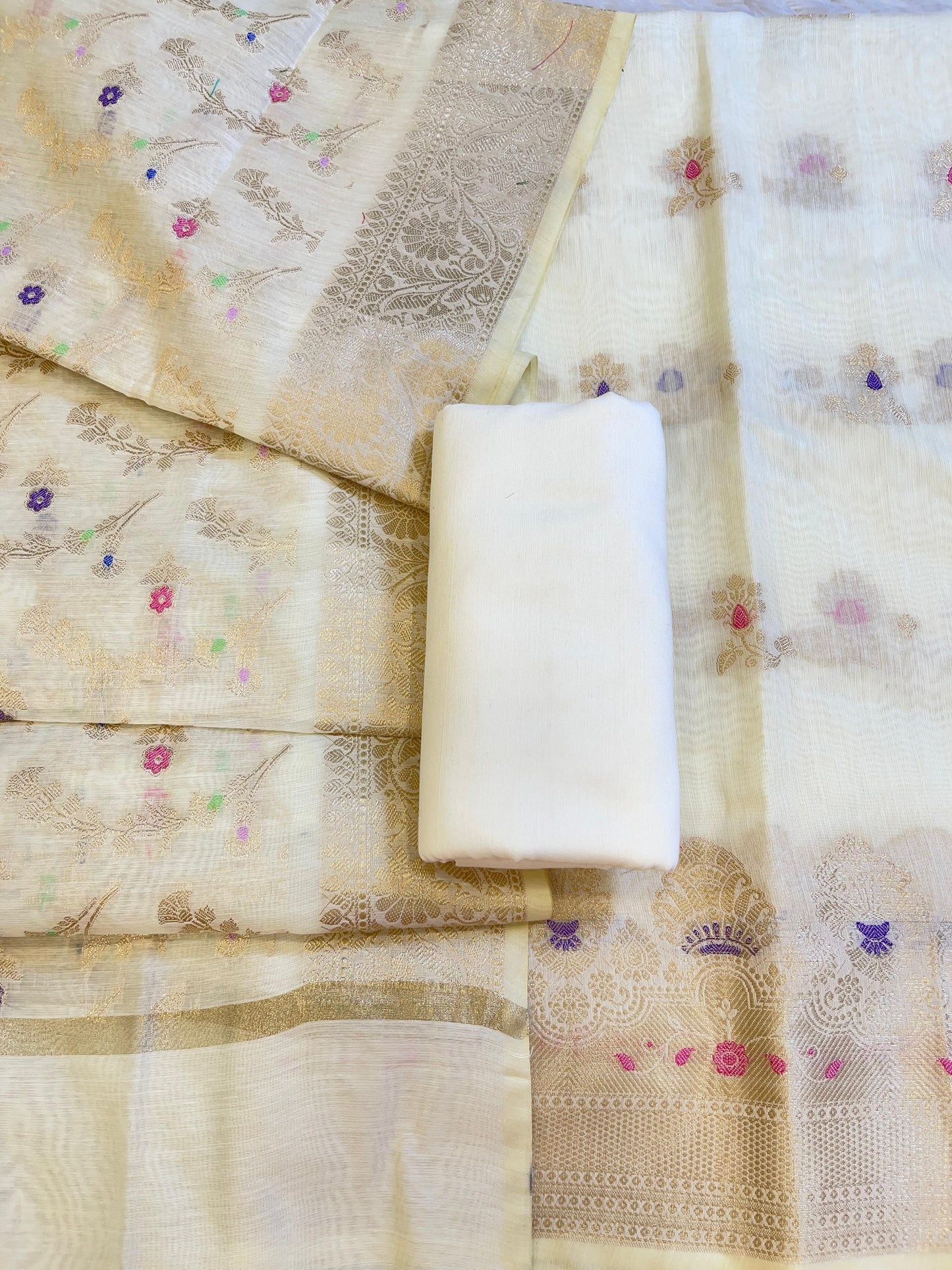 Light Yellow Cotton Floral Resham Mina Zari Booti Banarasi Suit 625SHL_CT48