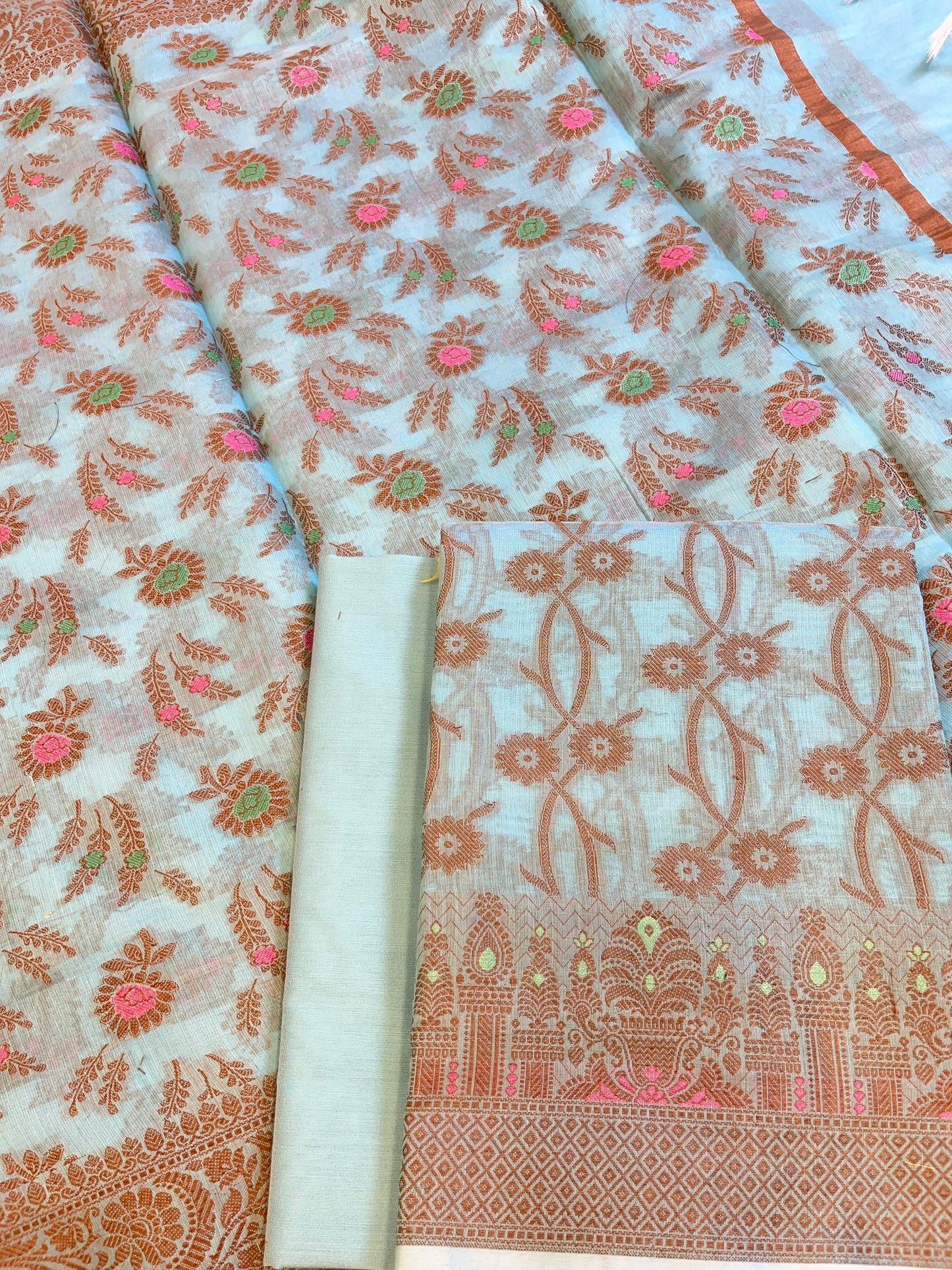 Sky Blue Cotton Resham Zari Floral Jaal Banarasi Suit 625SHL_CT4