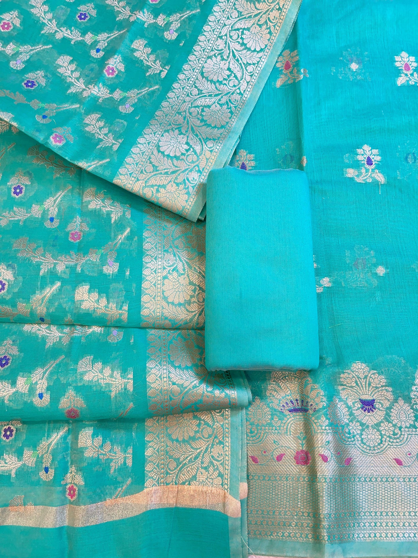 Seagreen Cotton Floral Resham Mina Zari Booti Banarasi Suit 625SHL_CT50