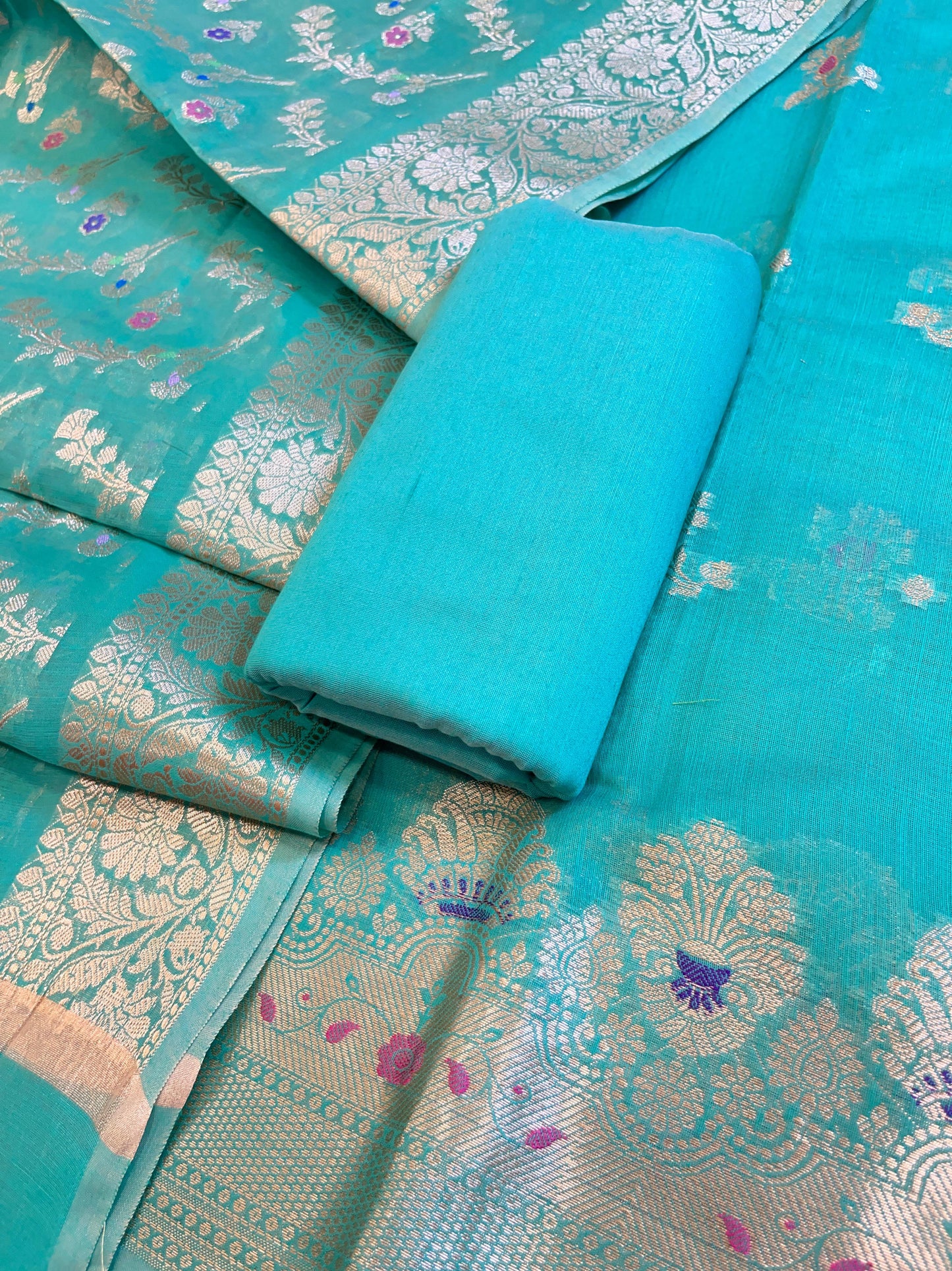 Seagreen Cotton Floral Resham Mina Zari Booti Banarasi Suit 625SHL_CT50