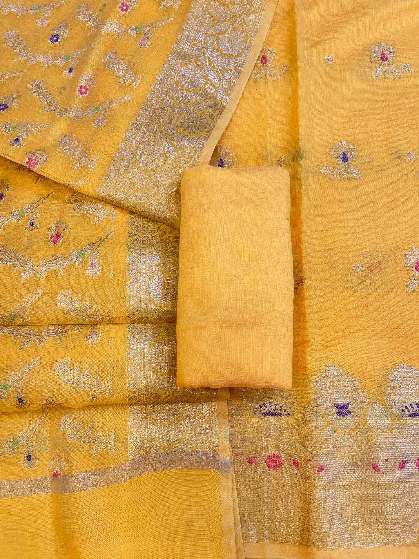 Yellow Cotton Floral Resham Mina Zari Booti Banarasi Suit 625SHL_CT51