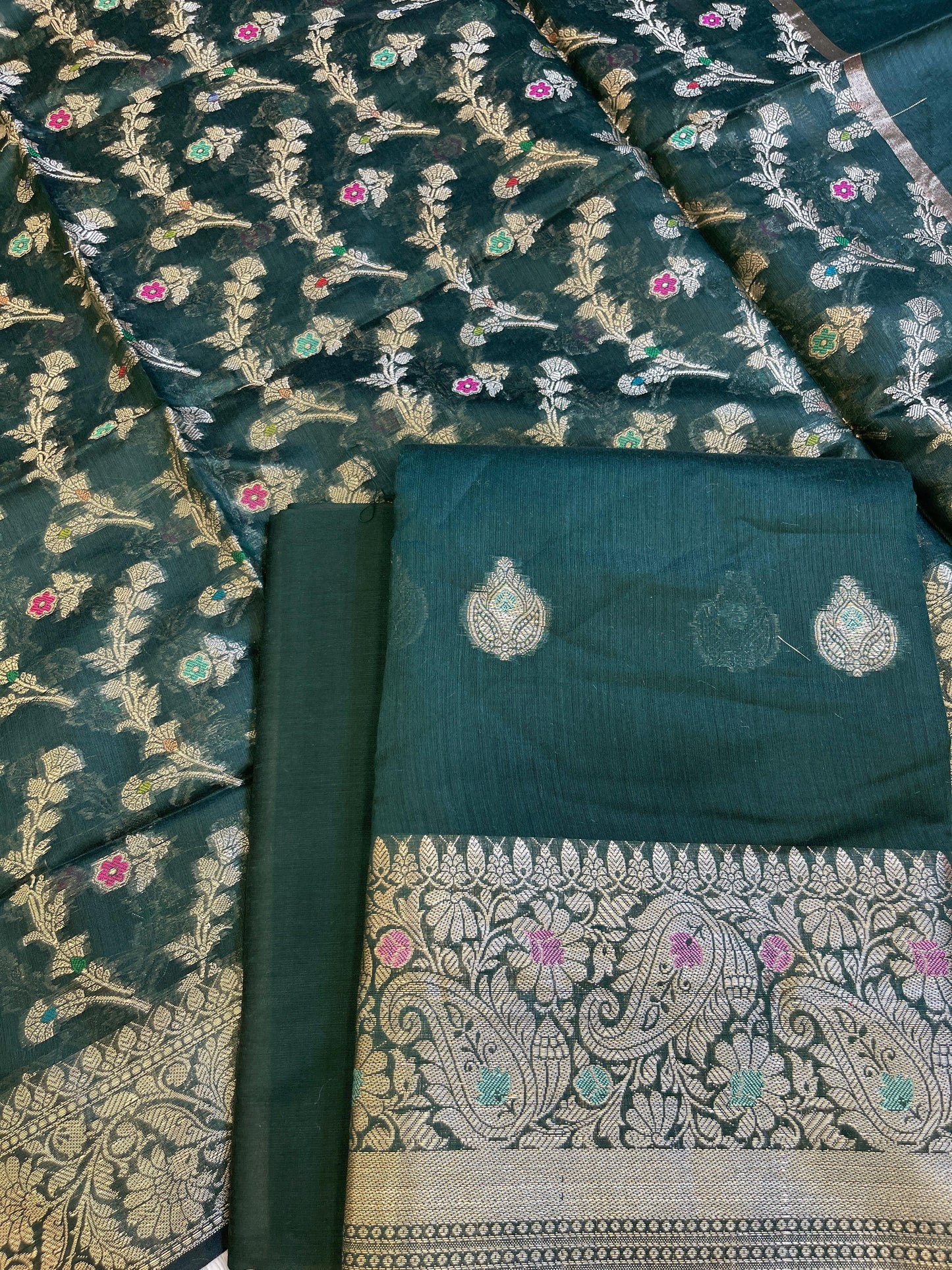 Darkgreen Cotton Resham Minakari Zari Booti Banarasi Suit 625SHL_CT53